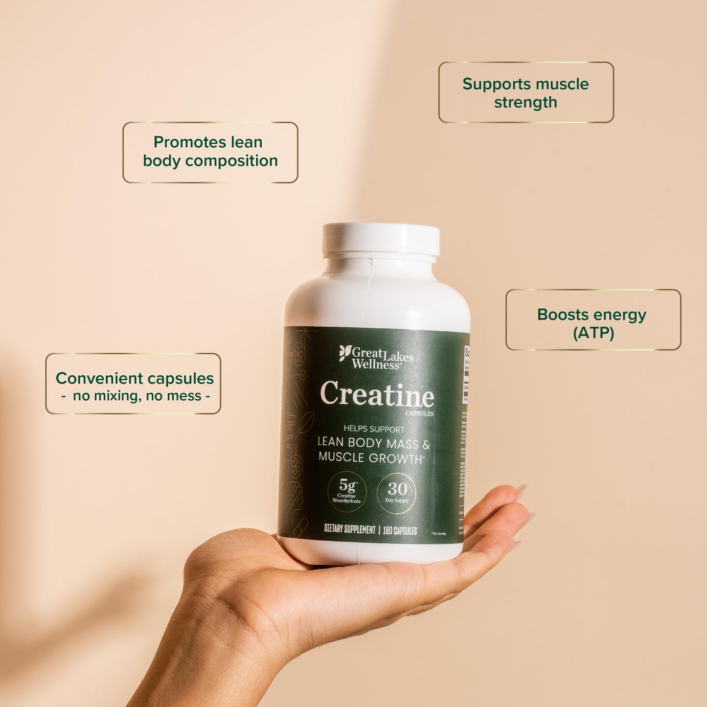 Great Lakes Wellness Creatine Monohydrate Capsules, 180 Count