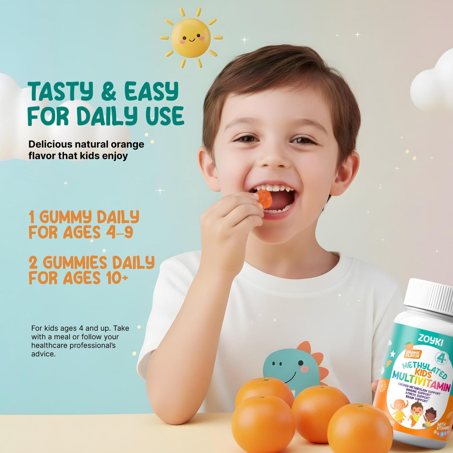 Zoyki Methylated Multivitamin Gummies for Kids with B Complex, 5-MTHF Folate (L-Methylfolate), 60 Count