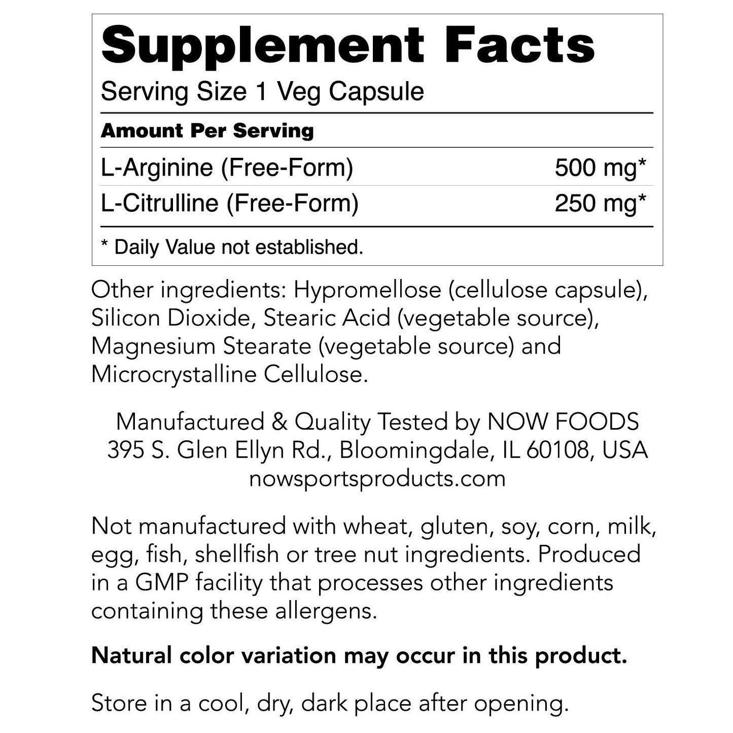NOW Foods Arginine 500mg & Citrulline 250mg Amino Acids Capsules, 240 Count
