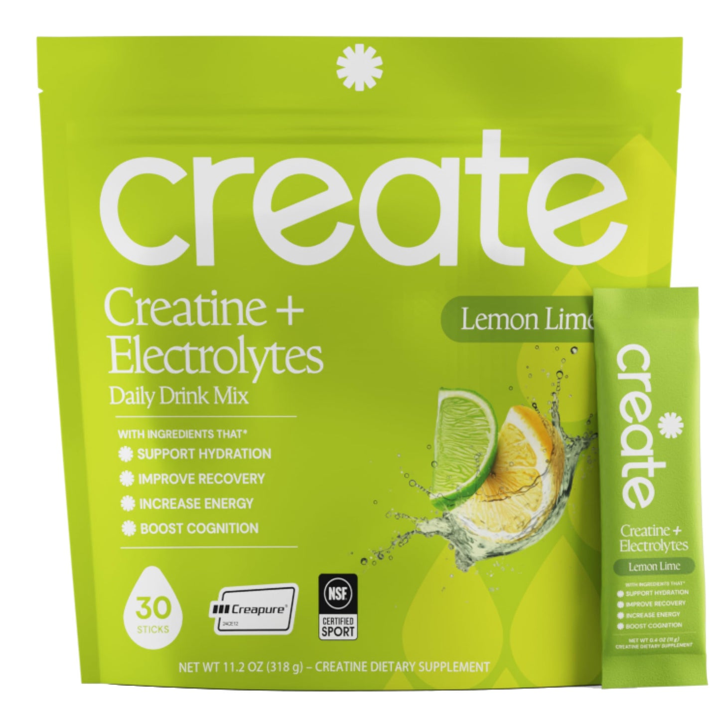 Create Creatine + Electrolytes – Energy & Strength – Lemon Lime Powder 10.6