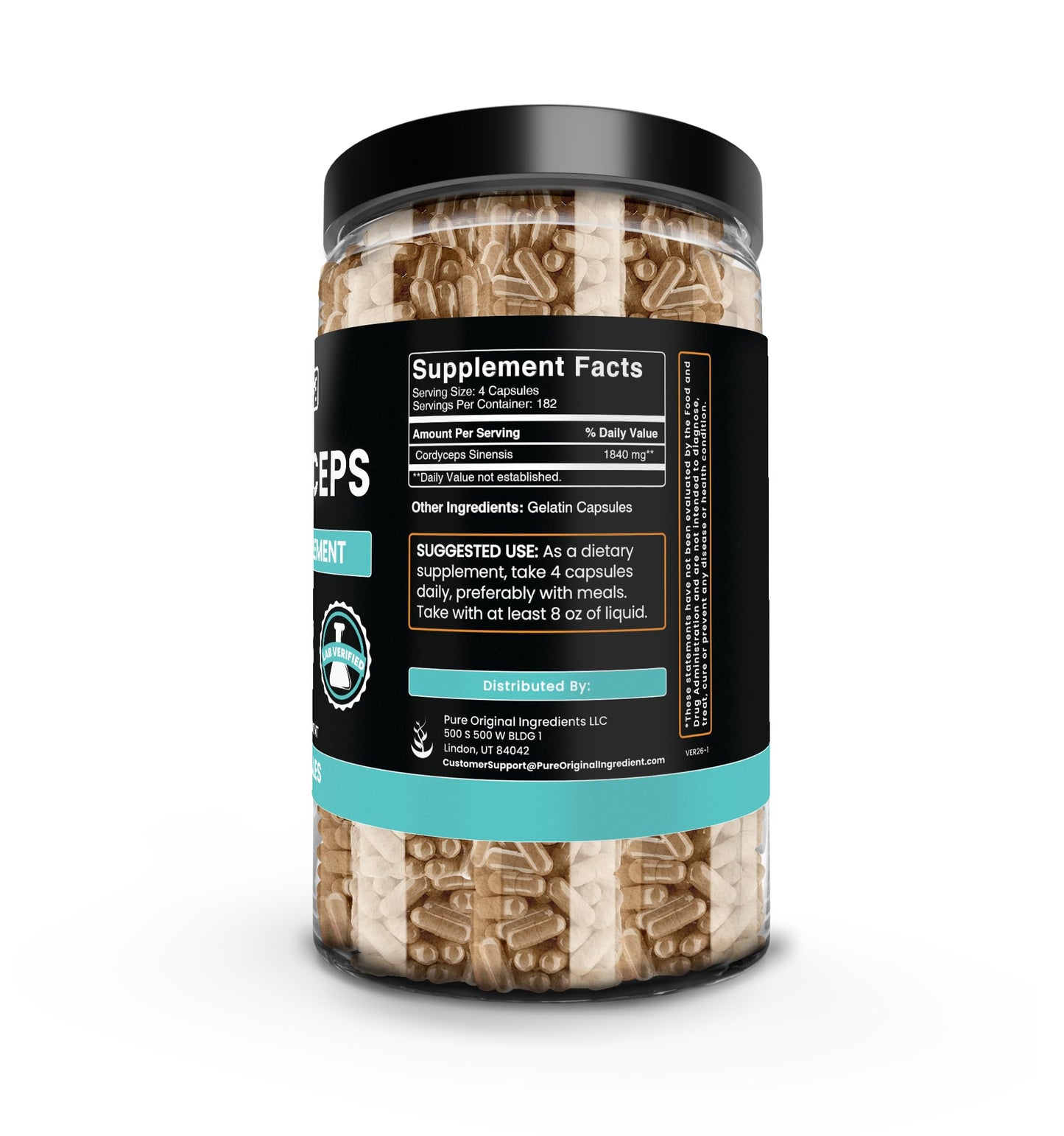 PURE ORIGINAL INGREDIENTS Cordyceps Capsules, 730 Count
