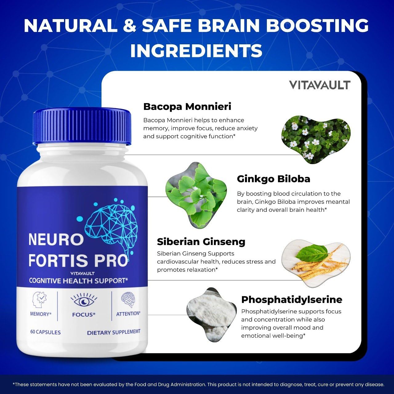Vitavault Neuro Fortis Pro Brain Supplement 180 Capsules