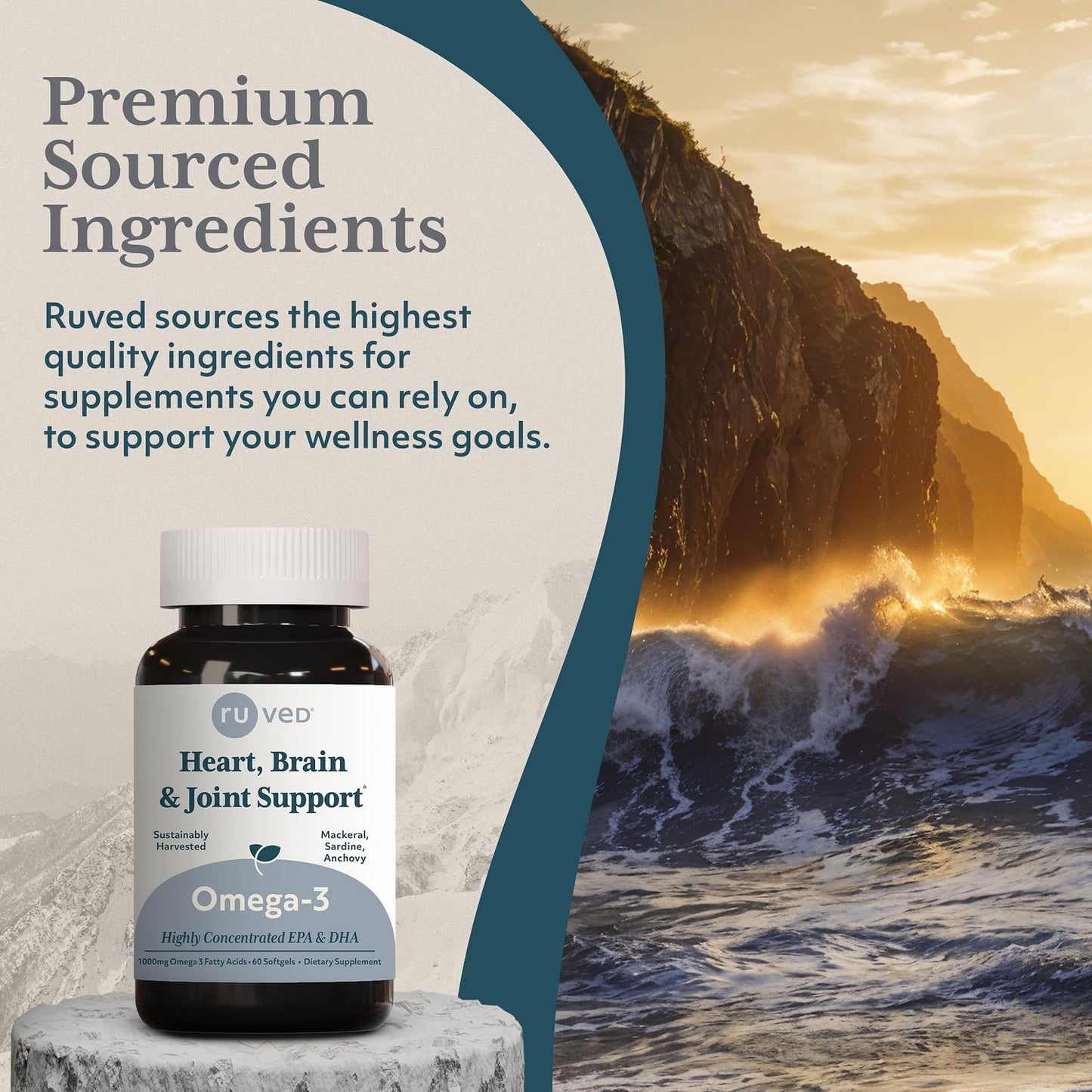 R-U VED Omega-3 Heart 1000mg Softgel Capsules, 60 Count
