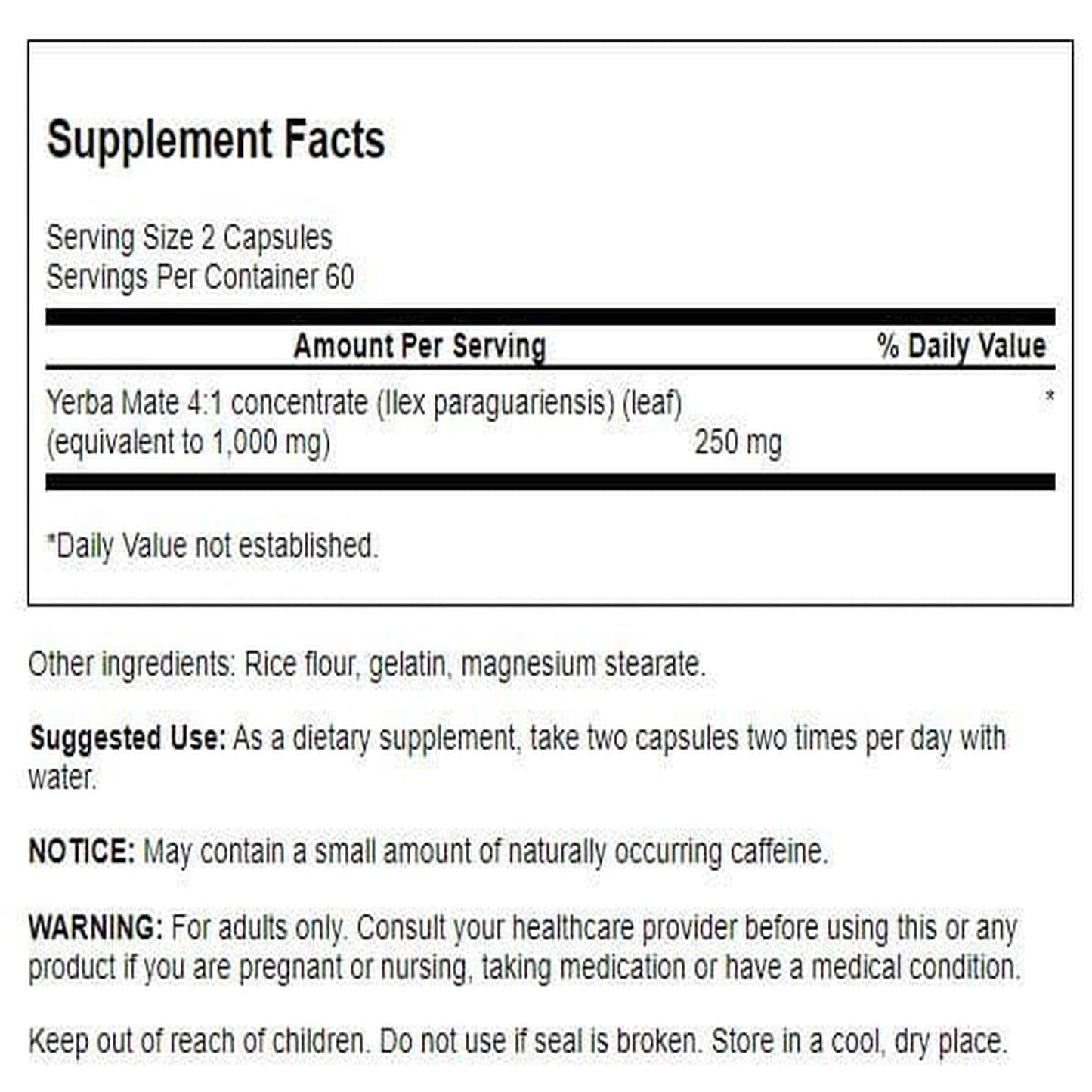 Swanson Yerba Mate (4:1) Energy Vitality Support 125 Milligrams, 120 Capsules