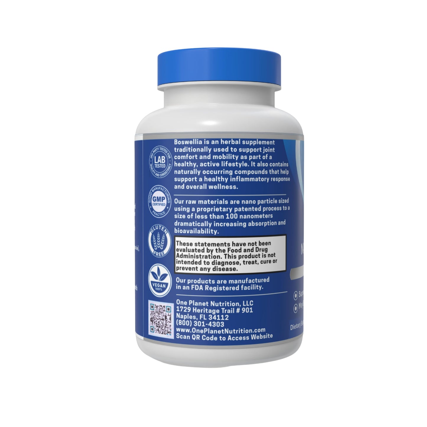 One Planet Nutrition Nano Boswellia 250 mg Veggie Capsules, 120 Capsules