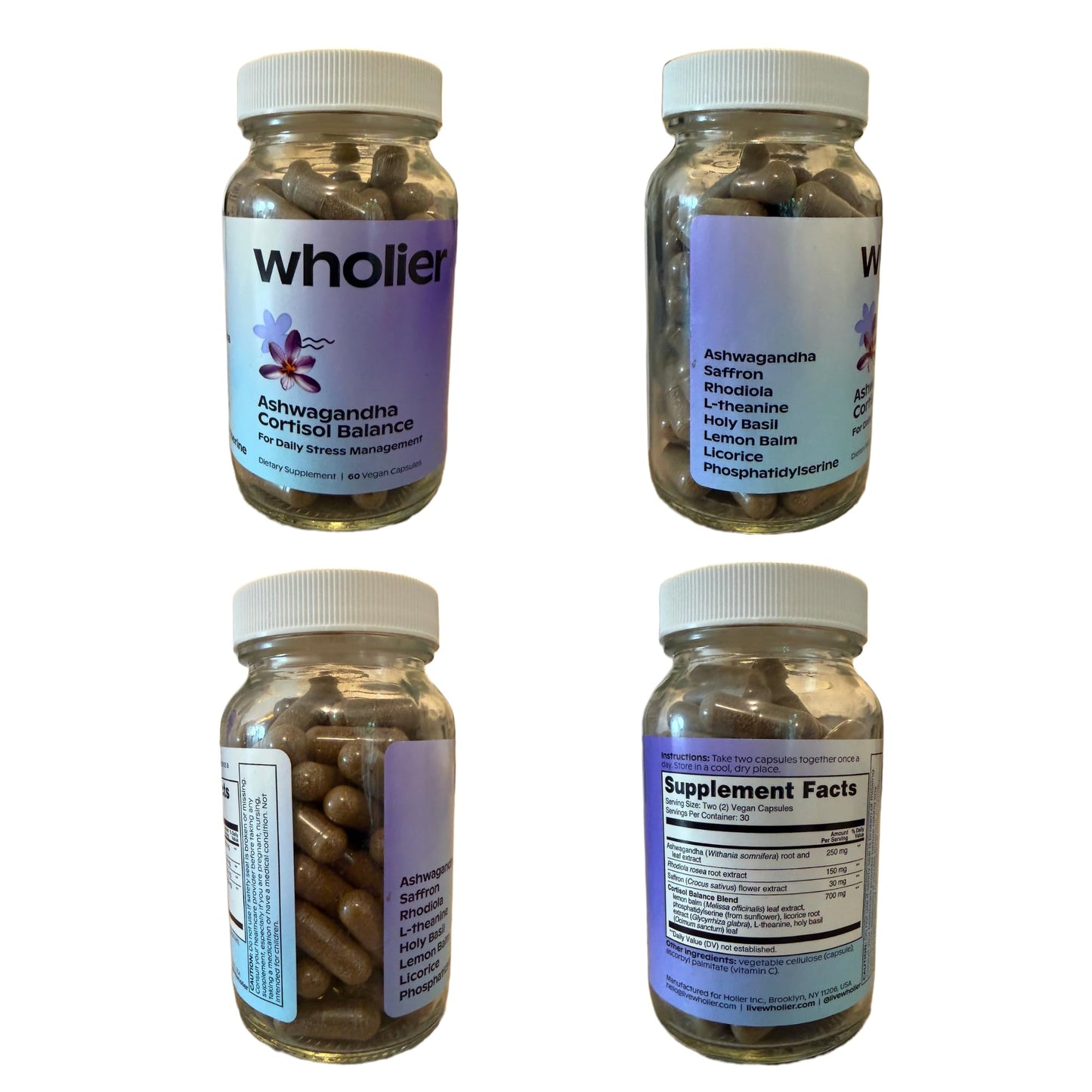 Wholier Cortisol Supplement, Ashwagandha, Rhodiola & Saffron, 60 Capsules