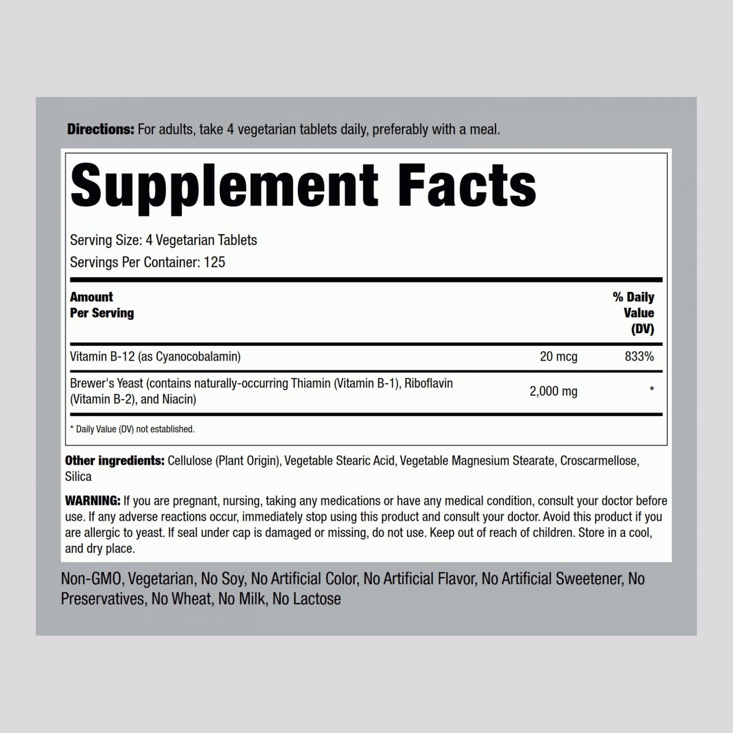 Piping Rock Brewer's Yeast 2000mg Tablets, 500 Count