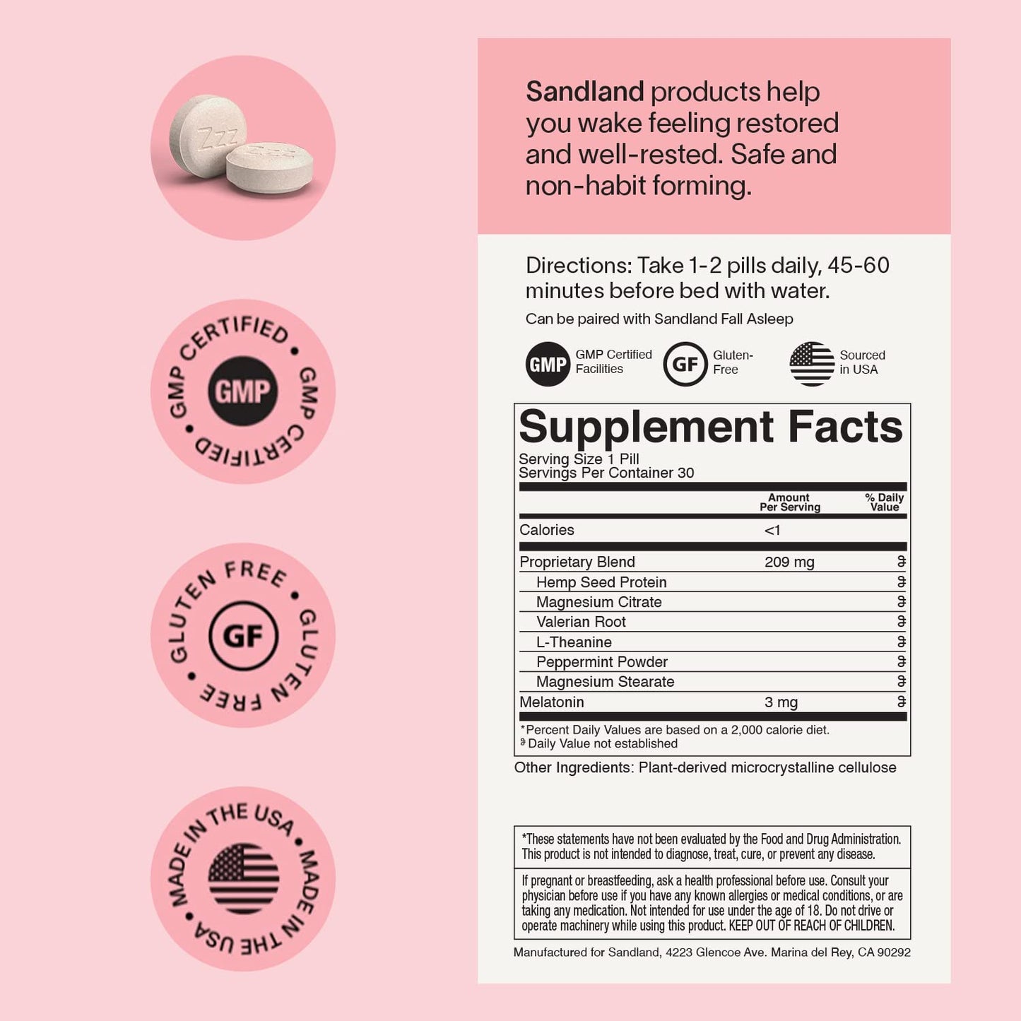 Sandland Stay Asleep Plus Melatonin Capsule, 30 Count