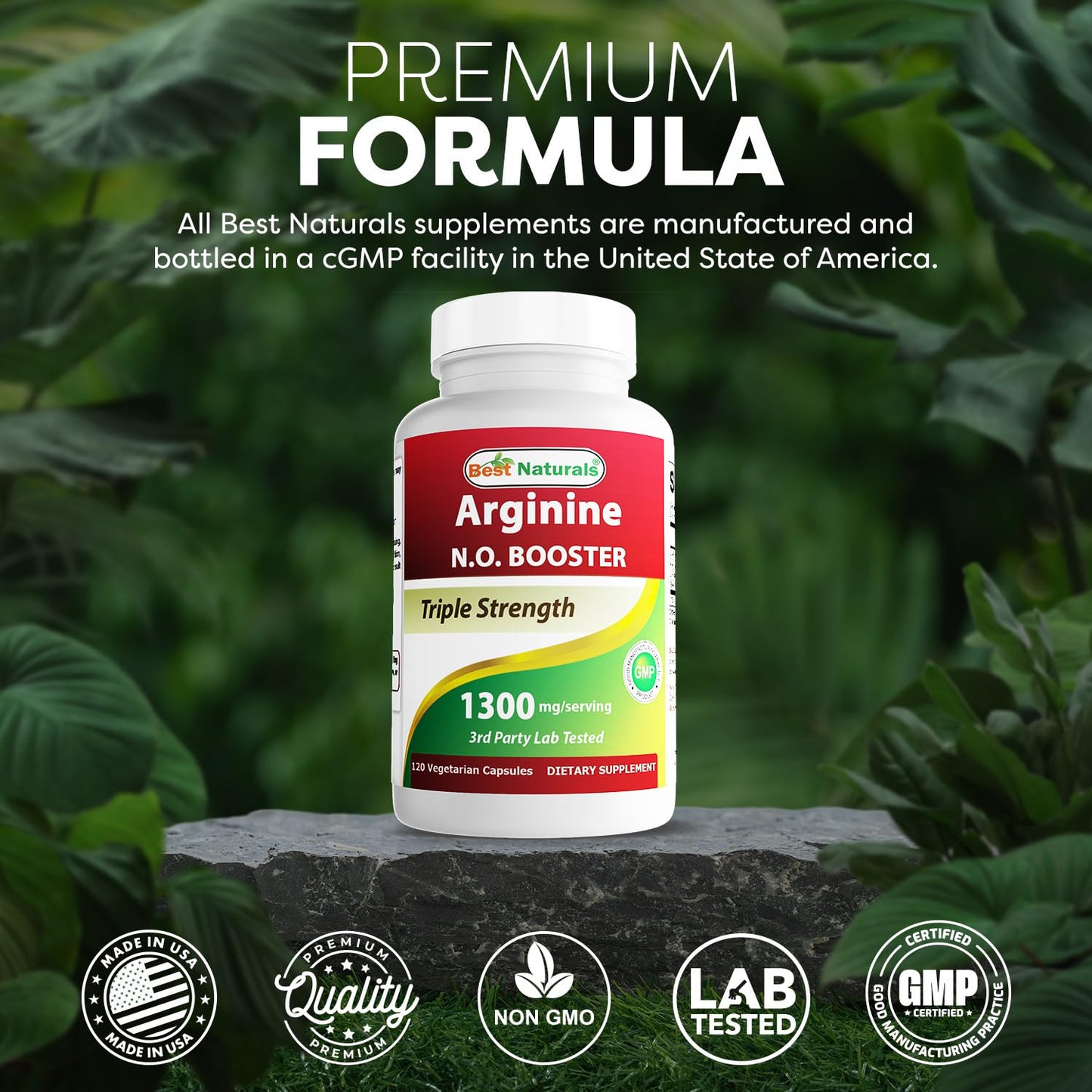 Best Naturals L-Arginine NO Booster Triple Strength 1300 mg Capsules, 120 Count