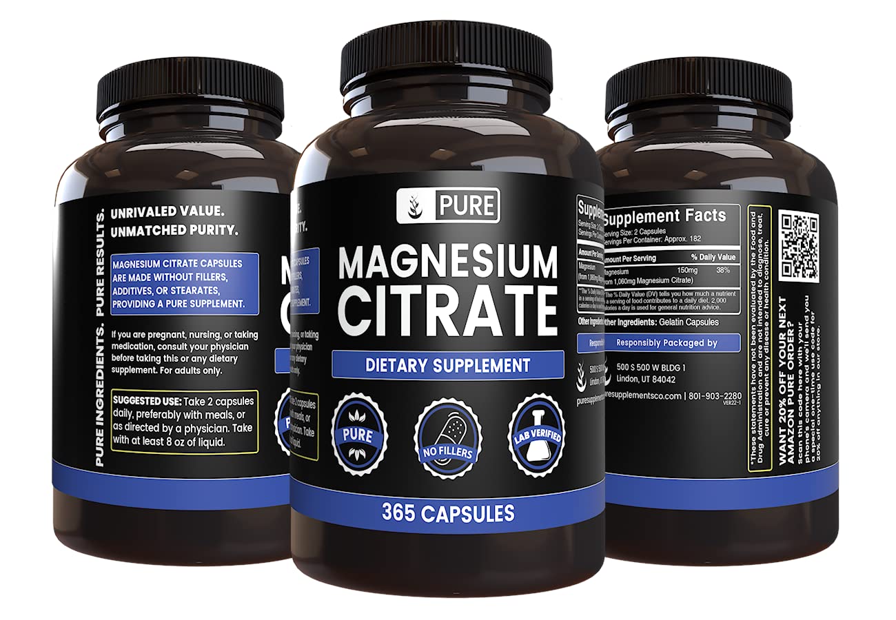 Pure Original Ingredients Magnesium Citrate Capsules 365