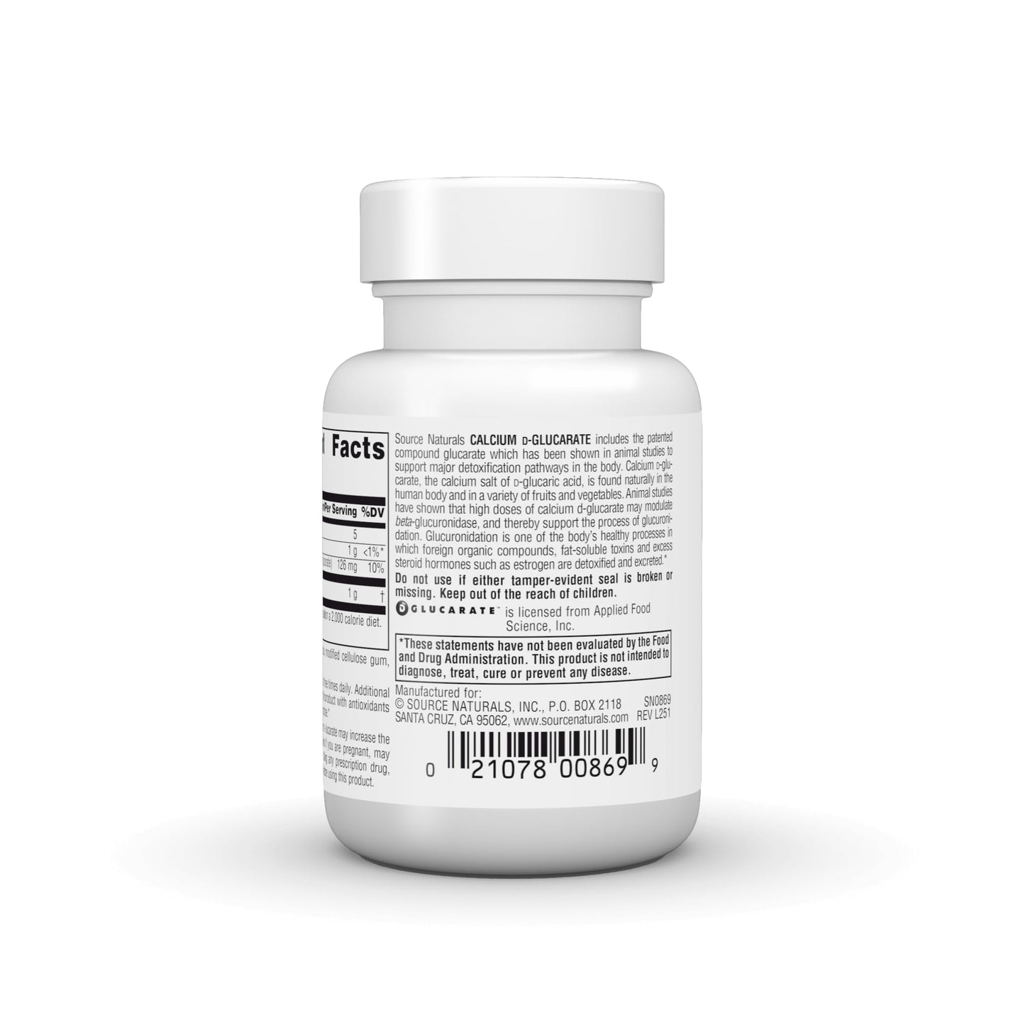 Source Naturals Calcium D-Glucarate 500mg Tablet, 30 Tablets