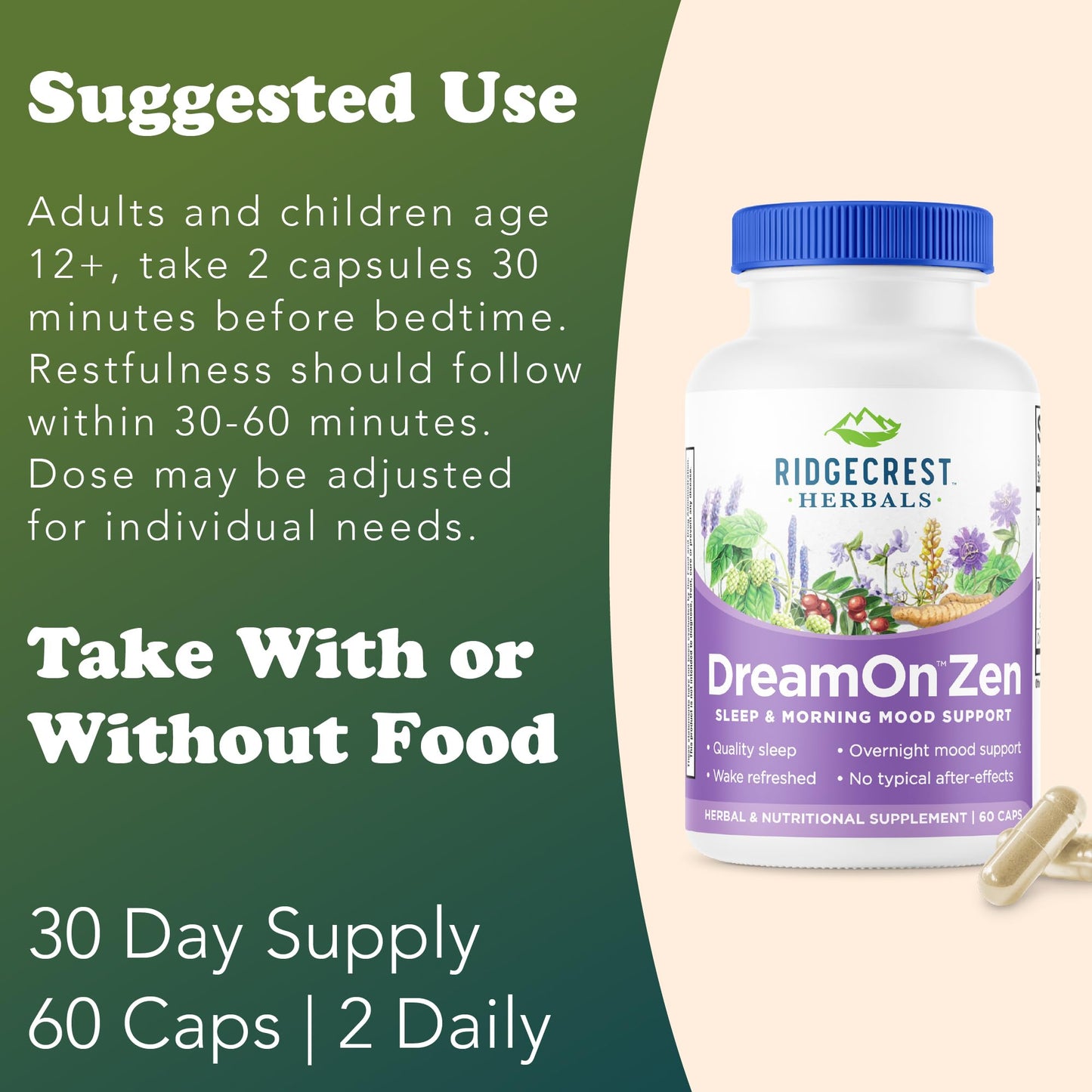 RidgeCrest Herbals DreamOn Zen Sleep Support Supplement Capsules, 60 Count