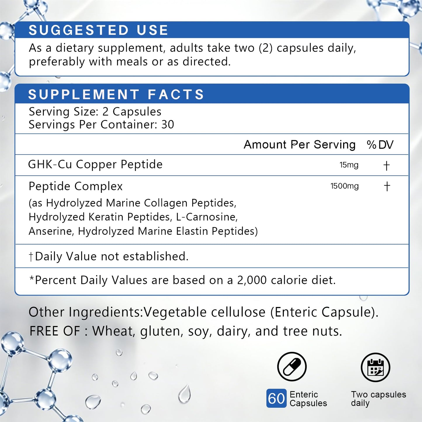 klieop GHK-Cu Copper Peptide Supplement GHK Cu Peptide Complex Capsule 60