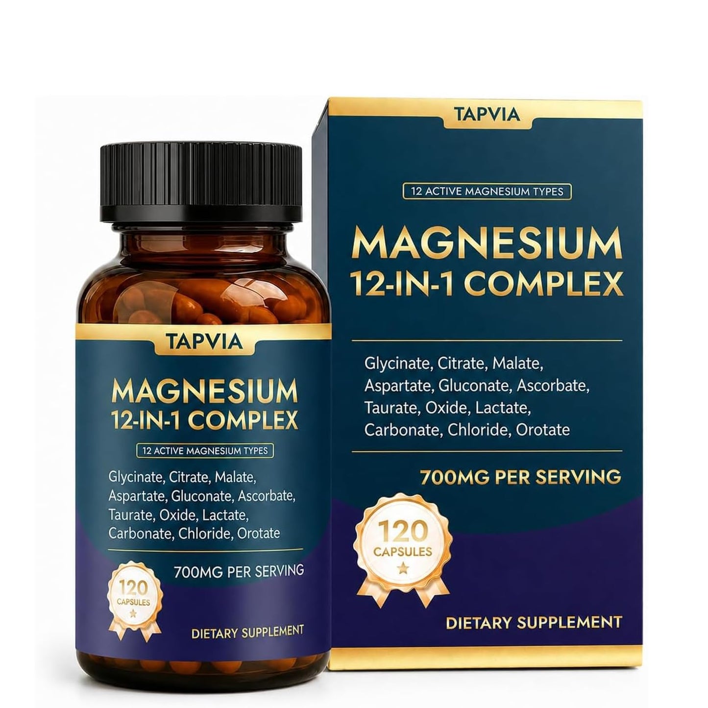 TAPVIA Magnesium 12-in-1 Complex, 120 Capsules