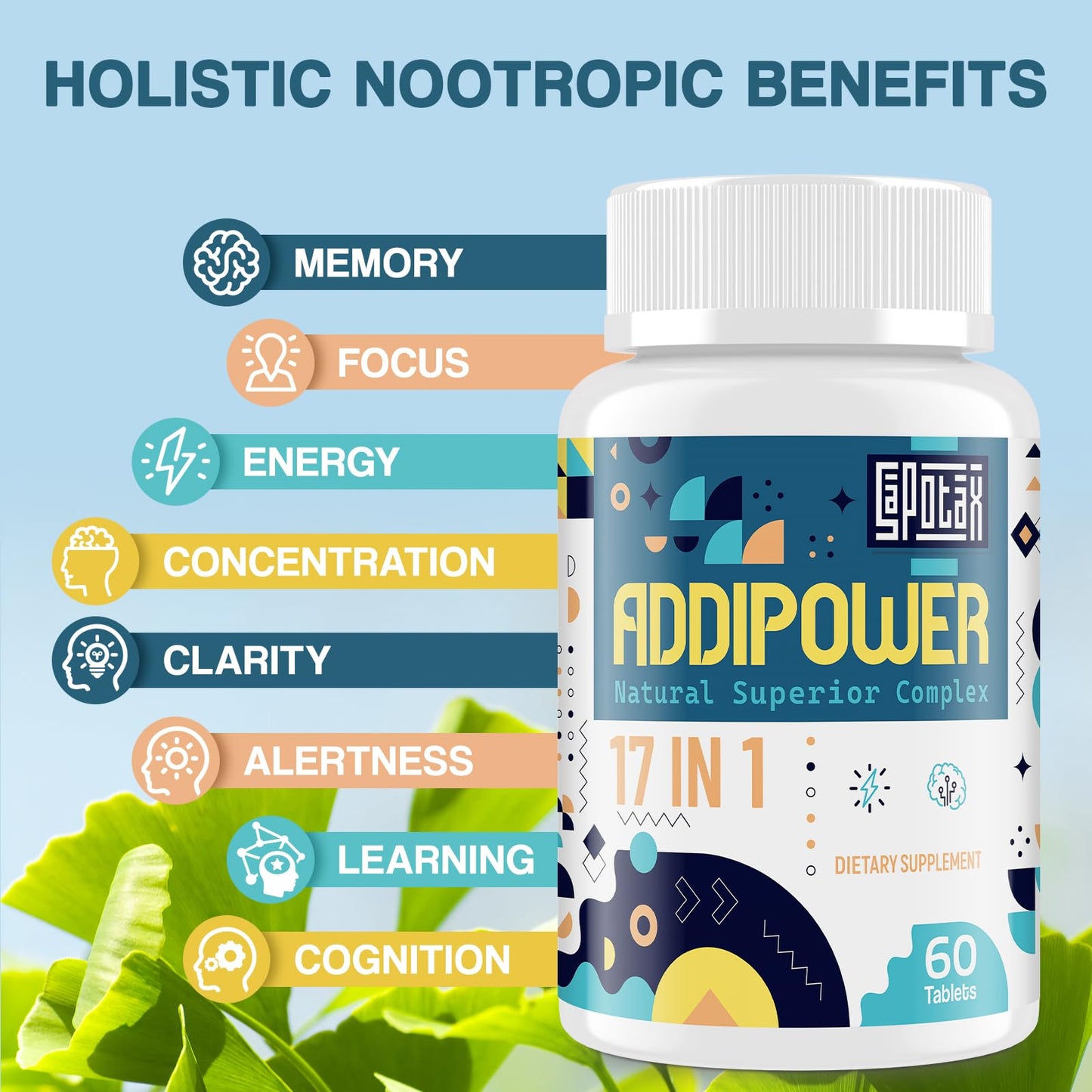 Sapotax 17-in-1 Brain Supplement for Memory and Focus Tablet, 60 Tablets