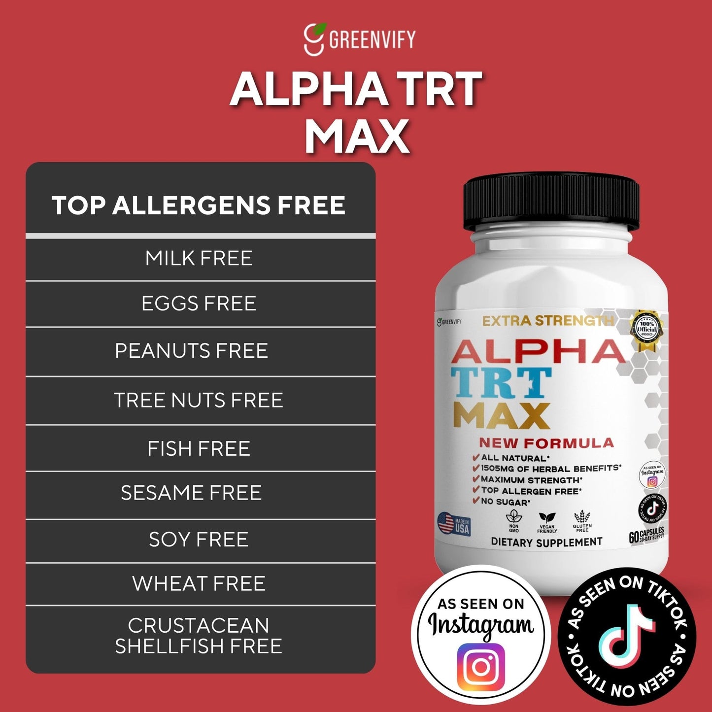GREENVIFY Alpha TRT Max Extra Strength Organic Maca Root Blend 60 Capsules