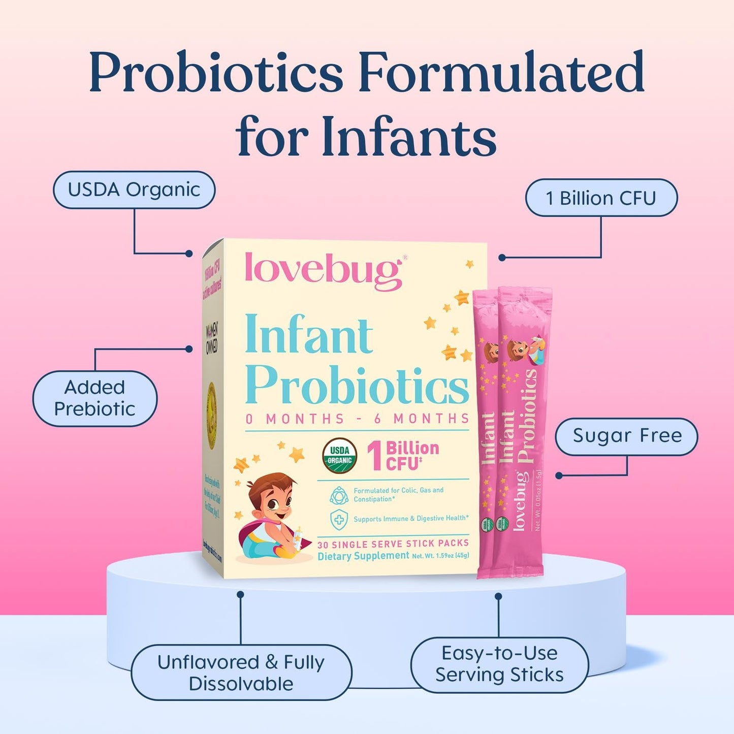 LOVEBUG Infant Probiotics 0-6 Months Powder, 60 Count