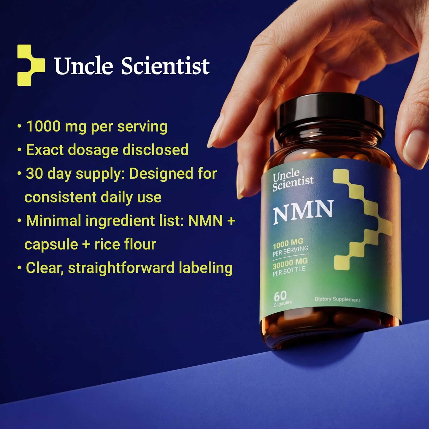 Uncle Scientist Nicotinamide Mononucleotide NMN 1000 mg Capsule 60 Count