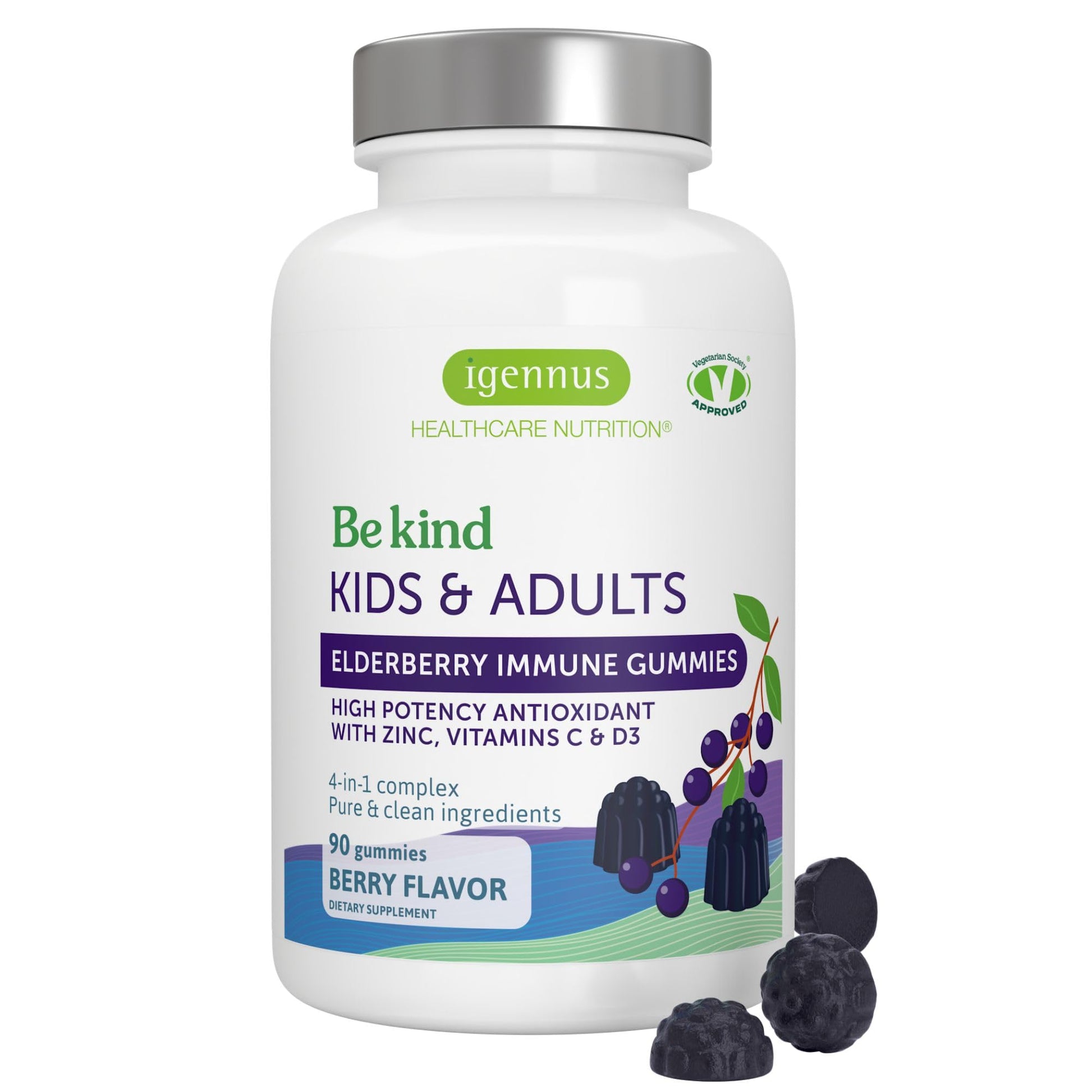 Igennus Healthcare Nutrition Advanced Elderberry Immune Gummies, Vitamin C, Zinc & D3, 90 Gummies