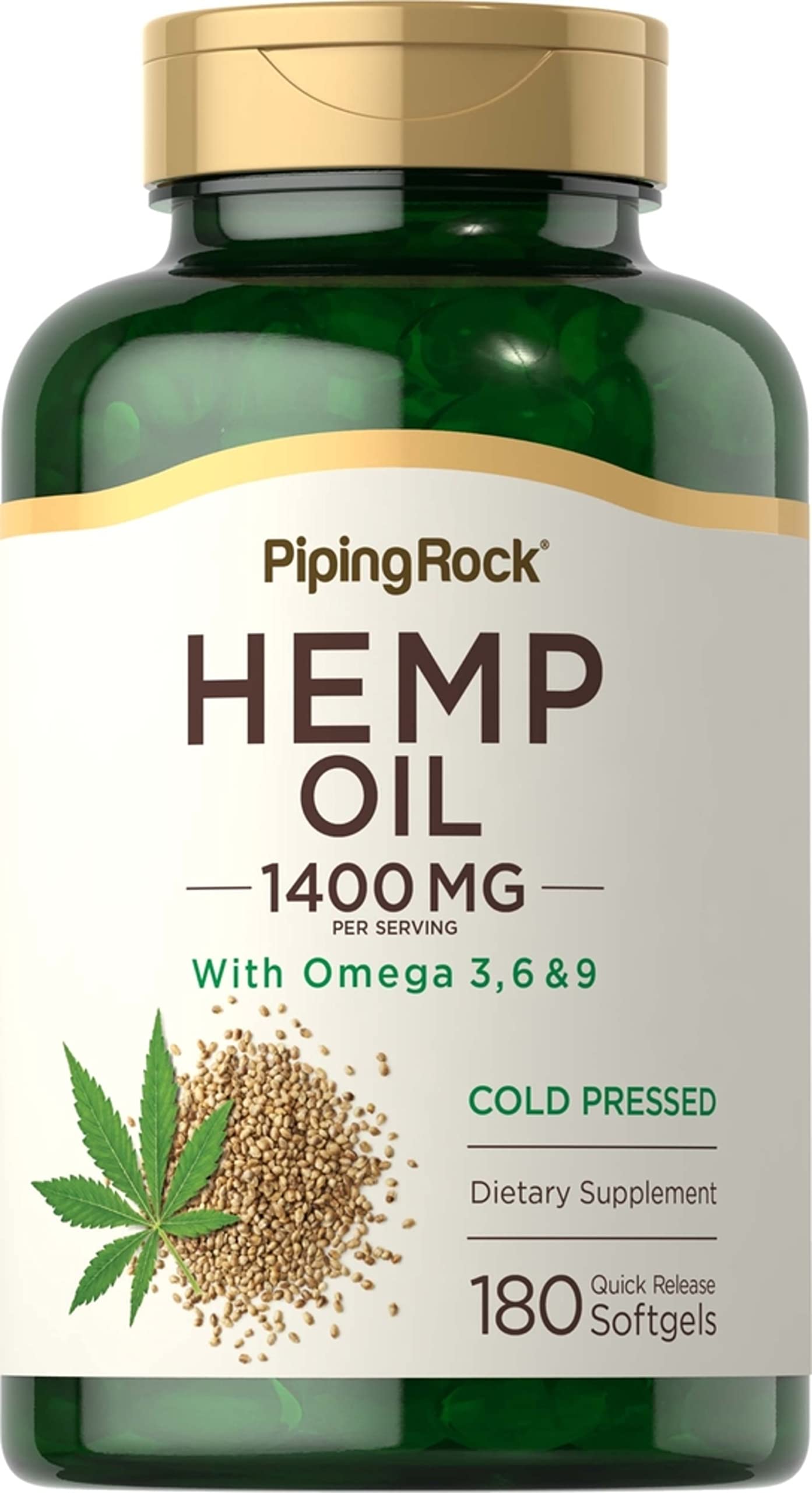 Piping Rock Hemp Oil Capsules 1400mg Omega-3-6-9 Softgel 180 Count