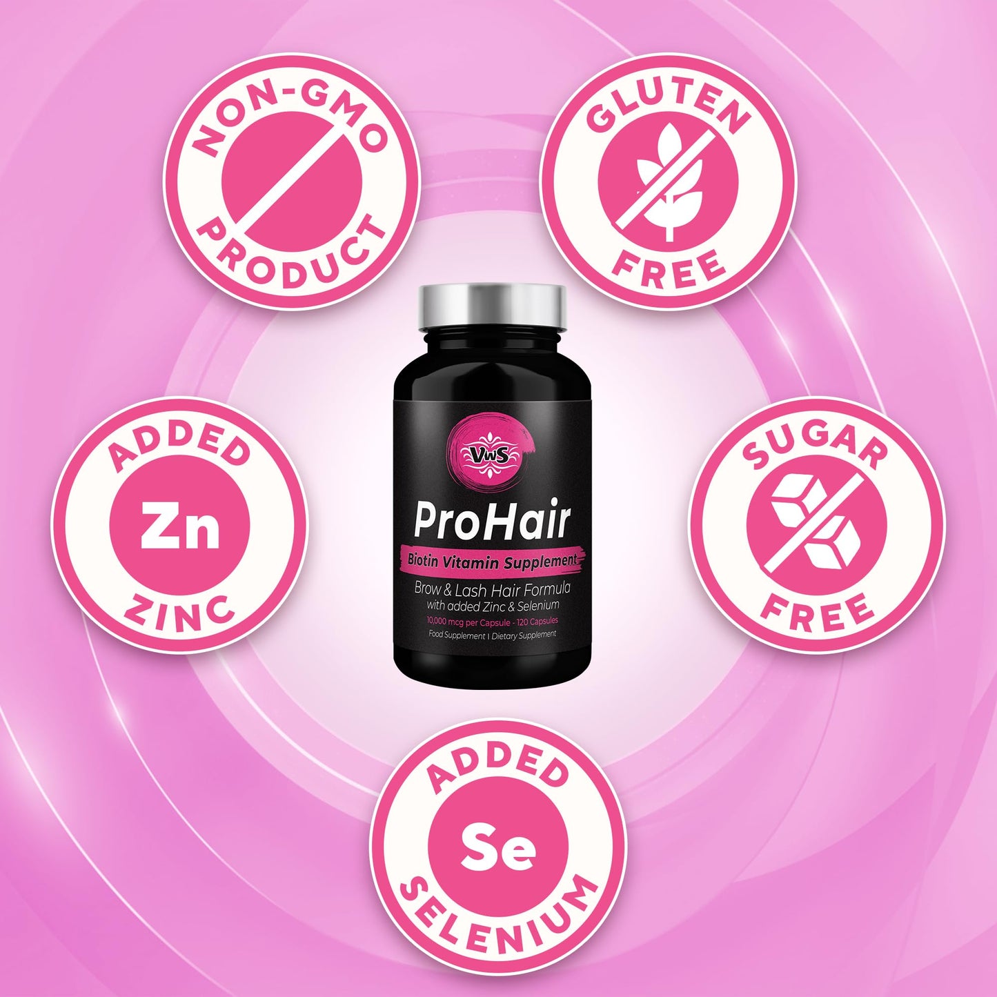 VWS Biotin 10,000 mcg Dietary Supplement with Zinc & Selenium for Hair, Nails & Skin – 60 Capsules