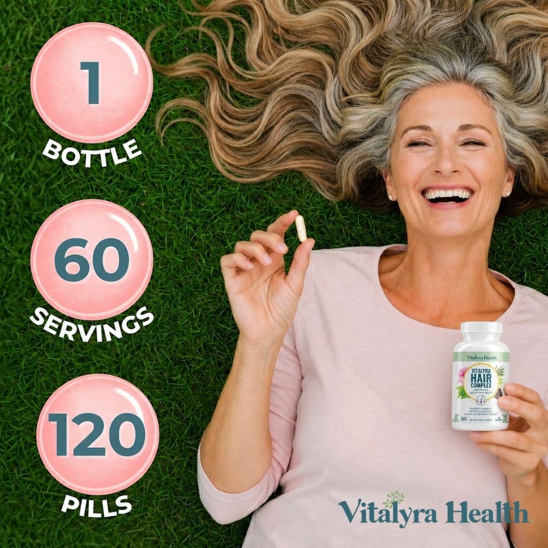 Vitalyra Health Hair Complex – Biotin & Vitamin B Hair Vitamins for Women & Men – Hair Supplement Supports Healthy Hair, Skin & Nails – Hormone-Free, Gluten-Free Capsules, 120 Count