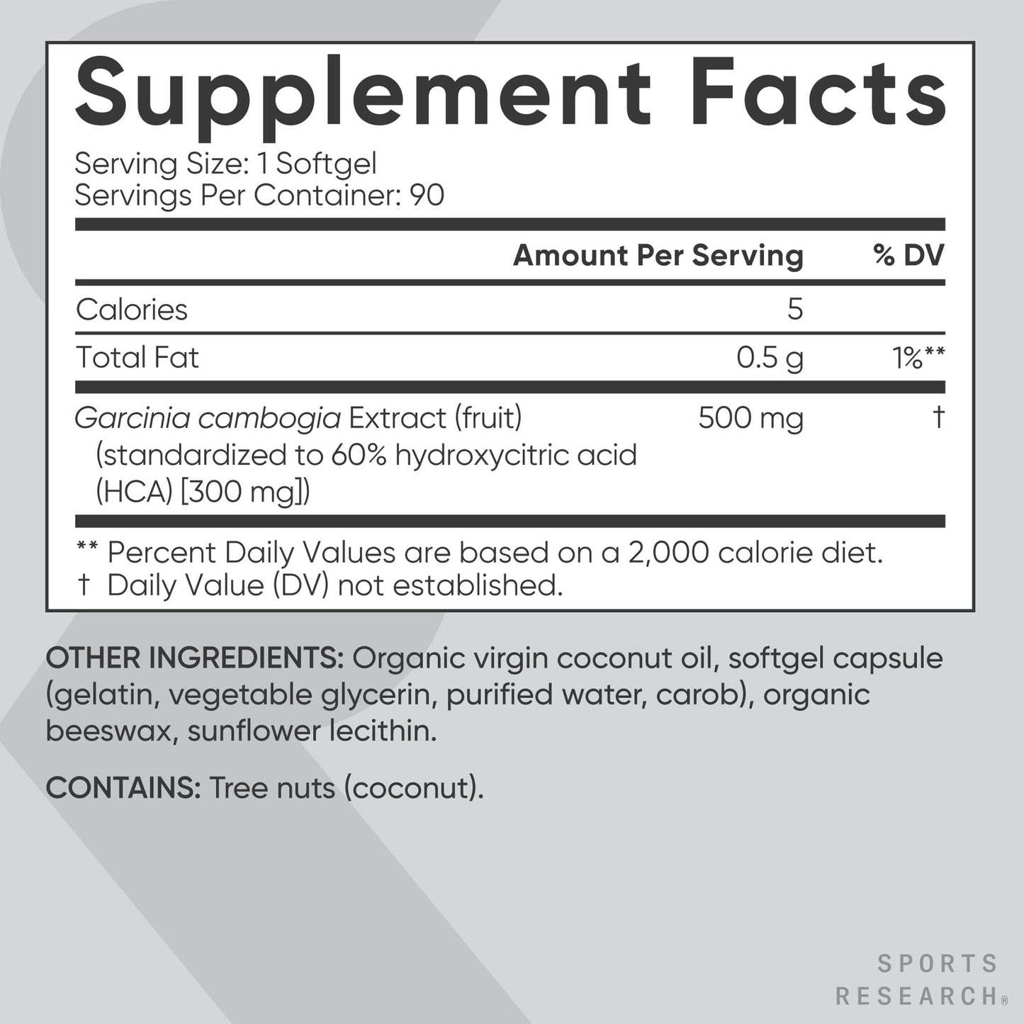 Sports Research Garcinia Cambogia Extract (60% HCA) with Extra Virgin Organic Coconut Oil Softgels, 90 Count