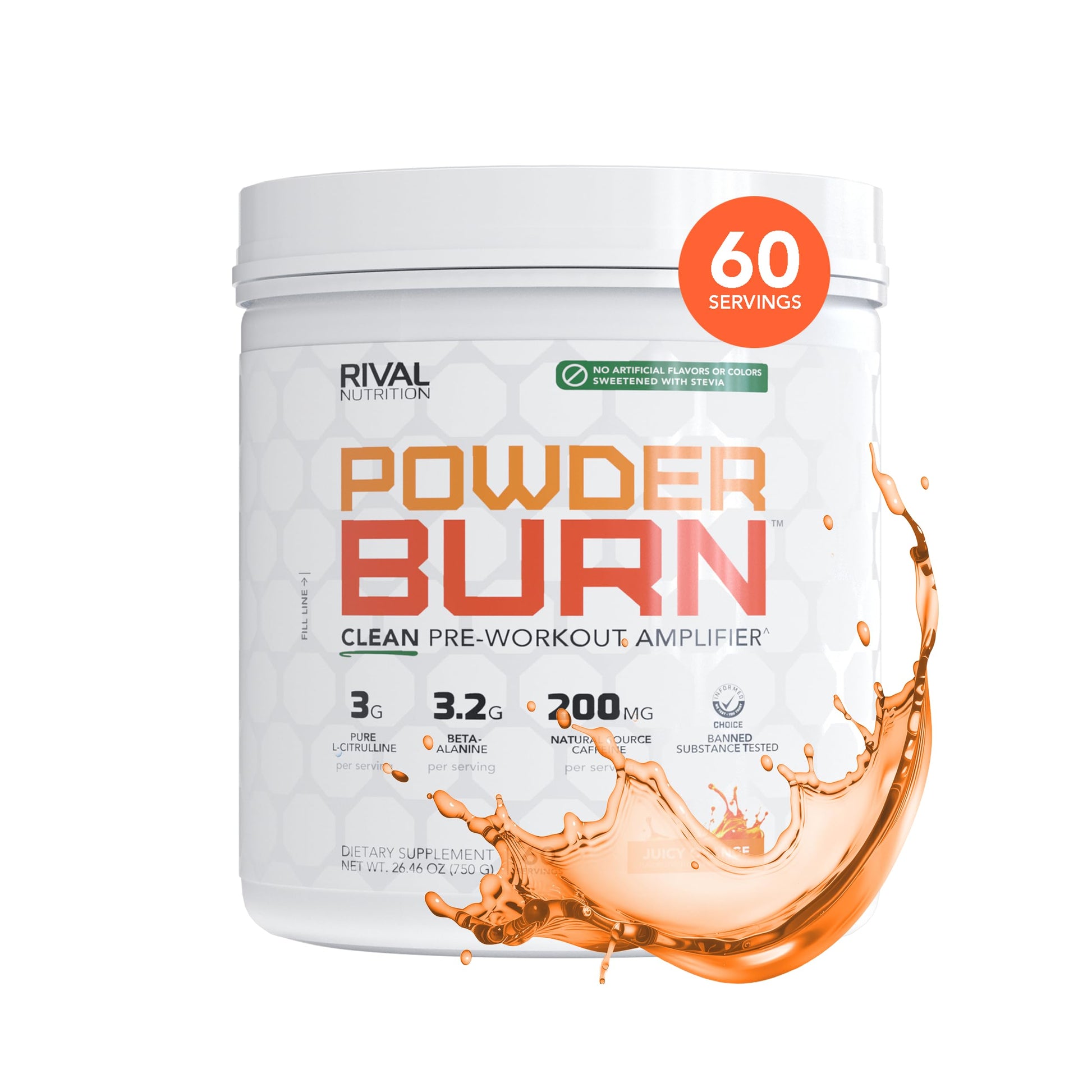 Rival Nutrition Burn Pre-Workout Energy Powder Juicy Orange, 60 Servings