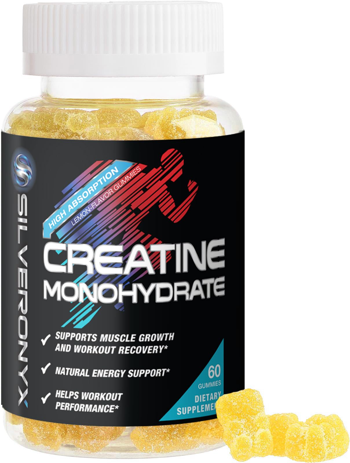 SILVERONYX Creatine Gummies 1000 MG per Gummy, Lemon, 60 Count