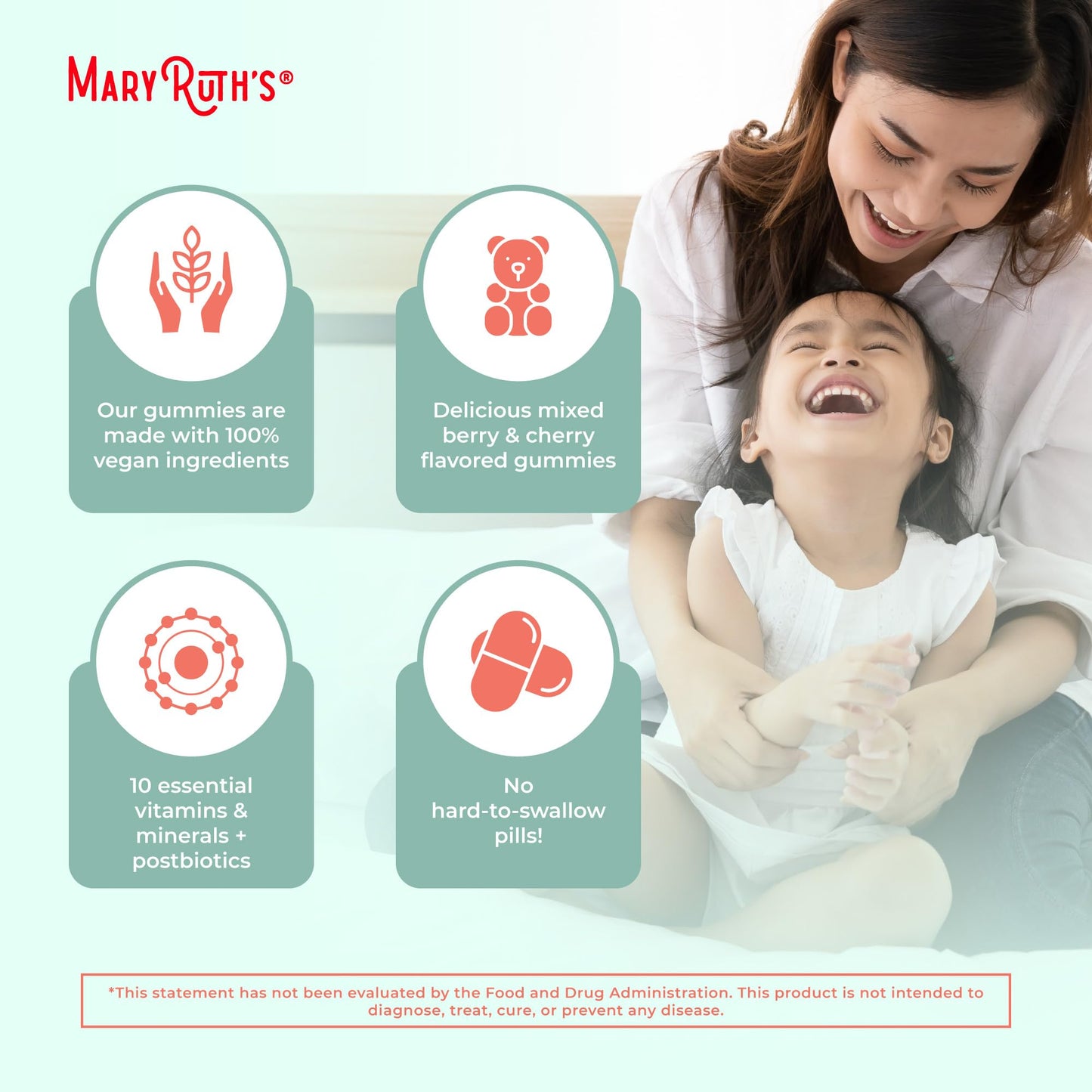 MARYRUTH'S Organics Toddler Multivitamin Gummies + Postbiotics, 60 Count