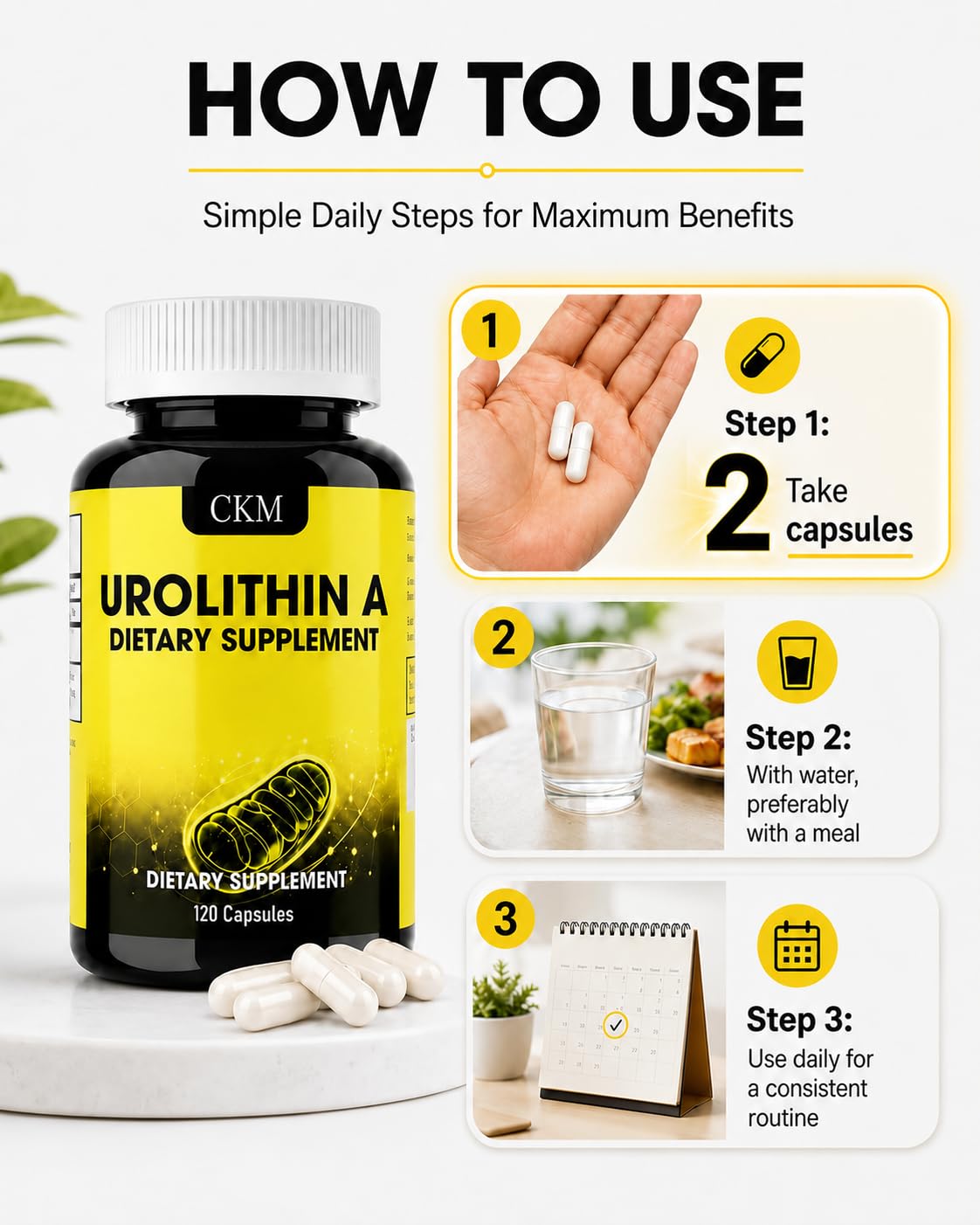 CKM Urolithin A Supplement 1200mg Capsules, 120 Capsules
