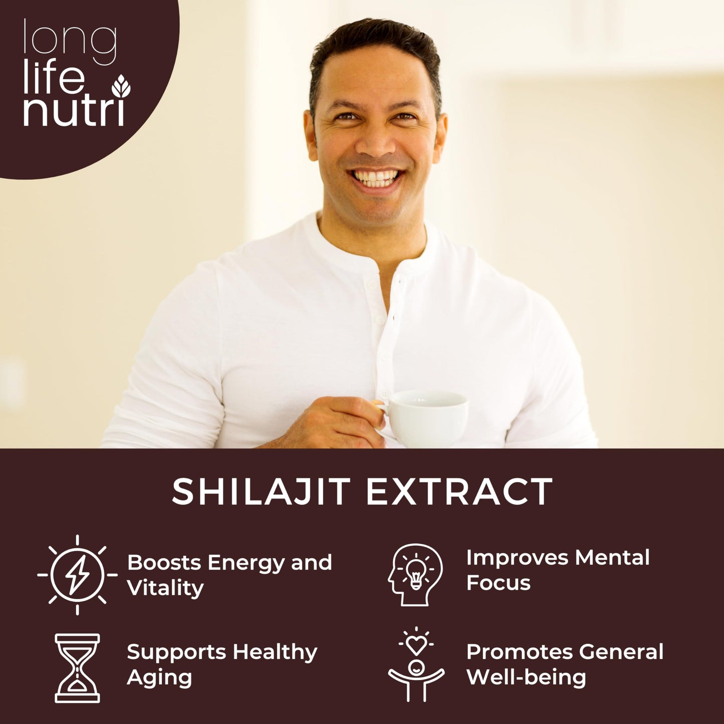 LongLifeNutri Shilajit Pure Himalayan Extract 500mg with 15% Fulvic Acid, 120 Vegetarian Capsules