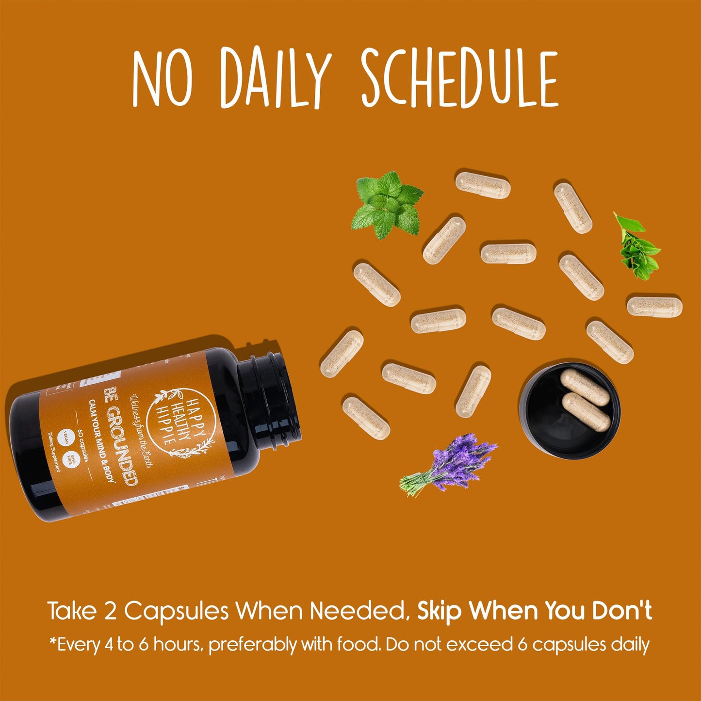 Happy Healthy Hippie Be Grounded Stress Relief Supplement – Lavender Capsule, 60 Count