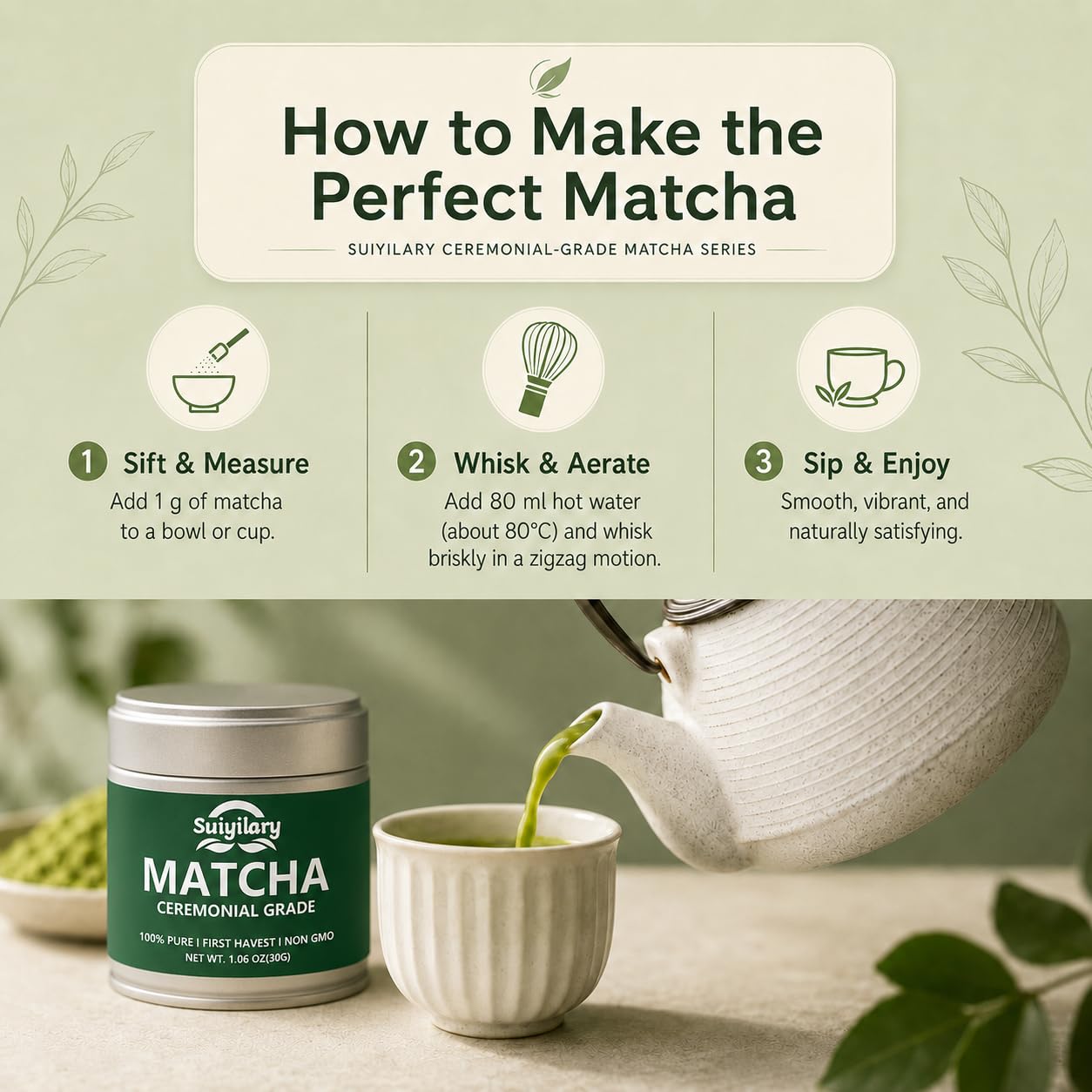 Suiyilary Ceremonial Grade Matcha Powder 1.06 oz