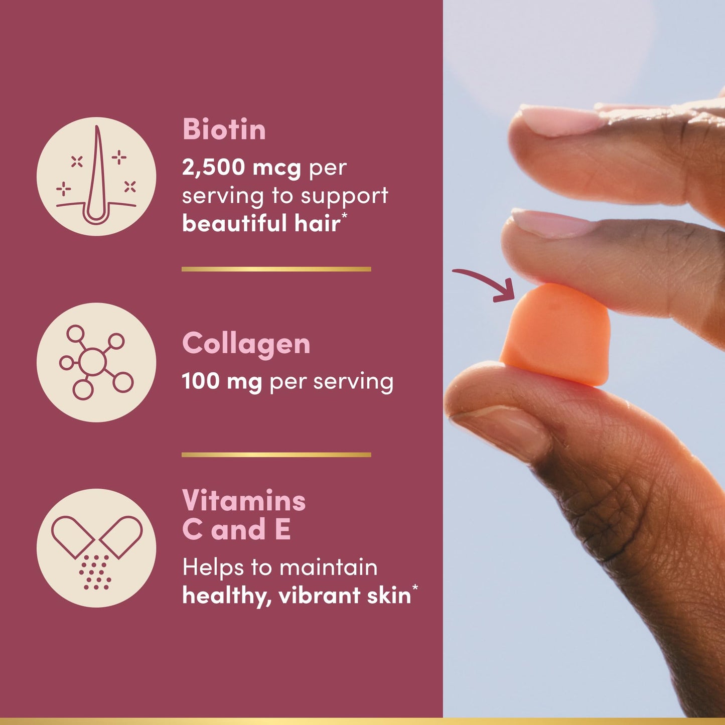 Nature's Bounty Optimal Solutions Hair, Skin & Nail Collagen Pectin Gummies, 200