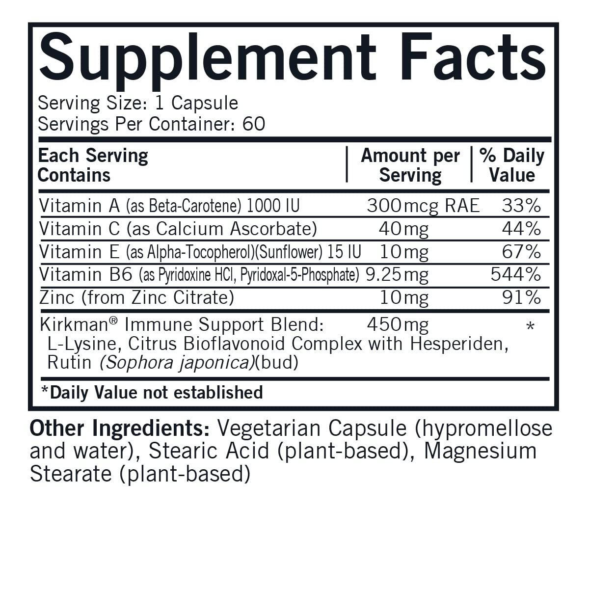 Kirkman Rose Lysine Immune Capsules, 60 Count