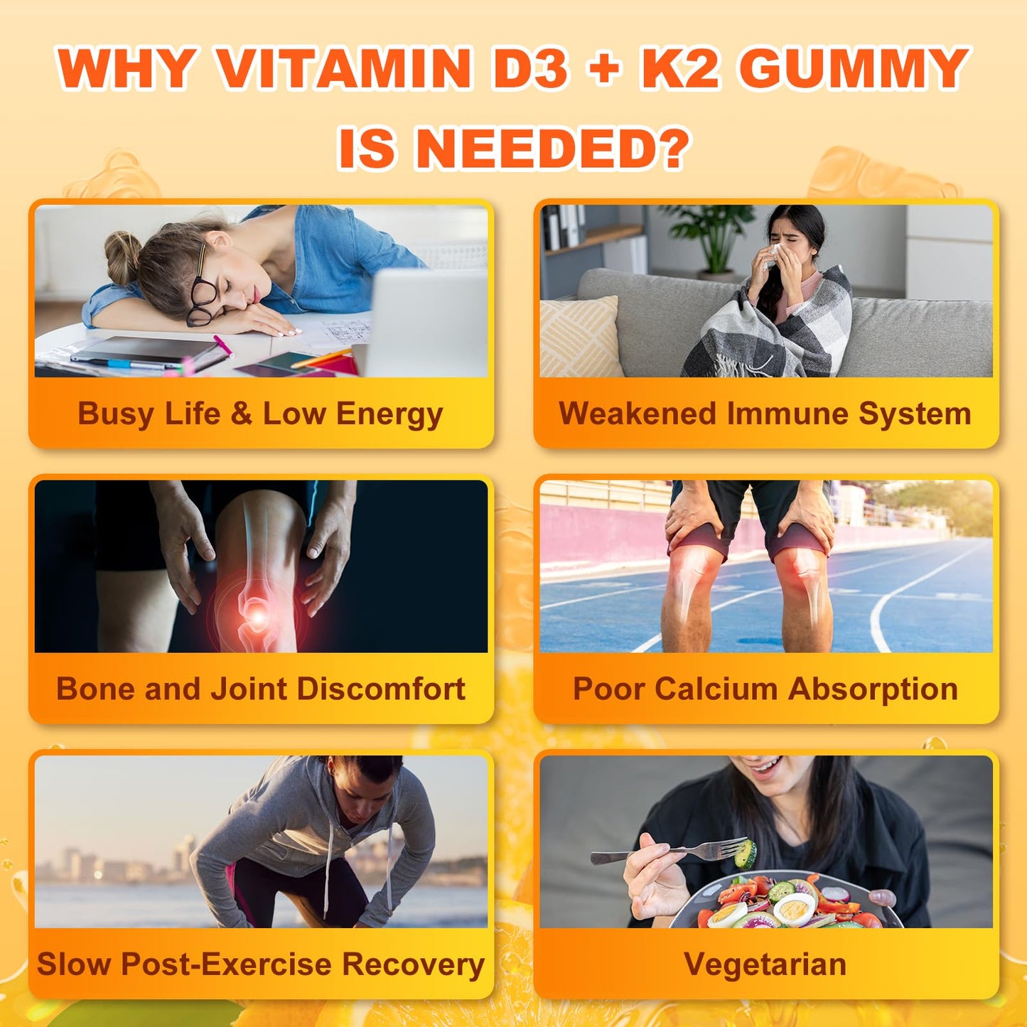 Sijigood 6-in-1 Vitamin D3 K2 Gummies 120 Count