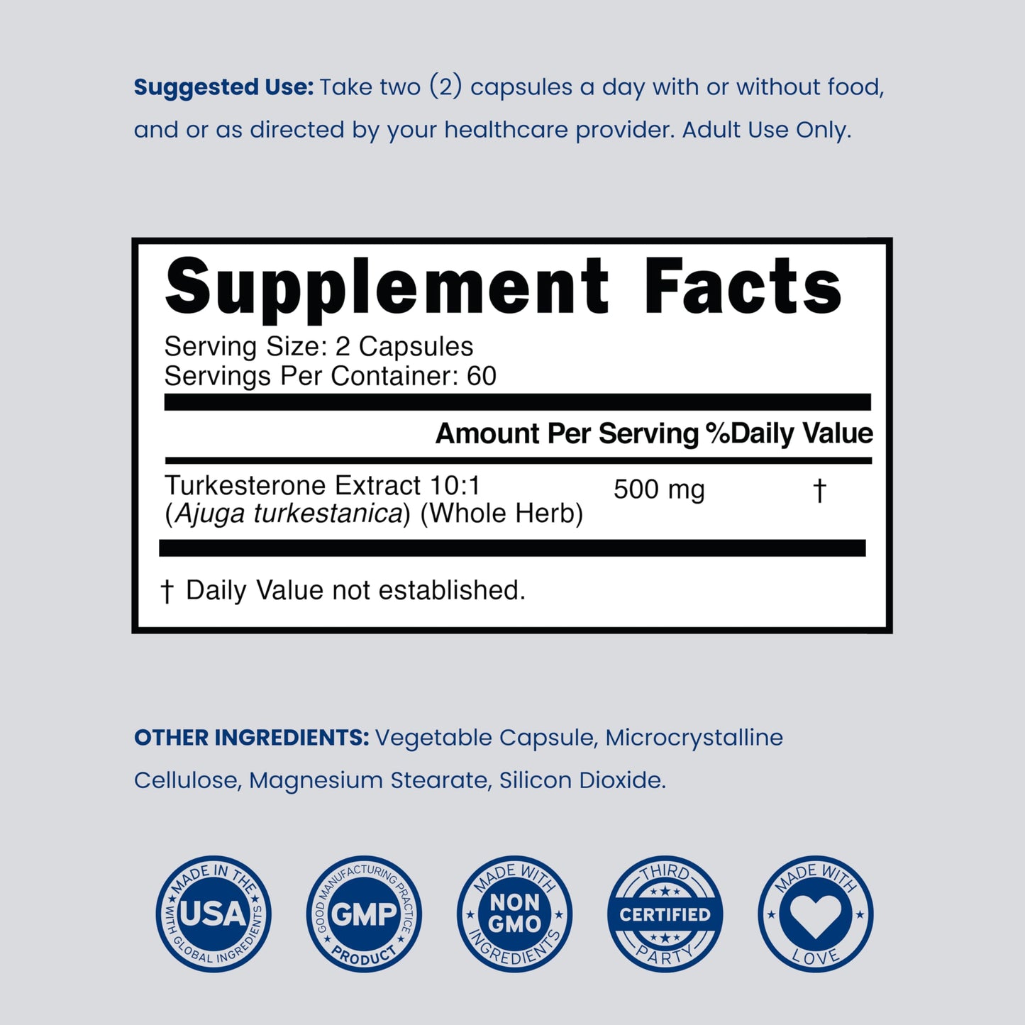 DORADO NUTRITION Turkesterone Supplement 500mg Capsule, 120 Count