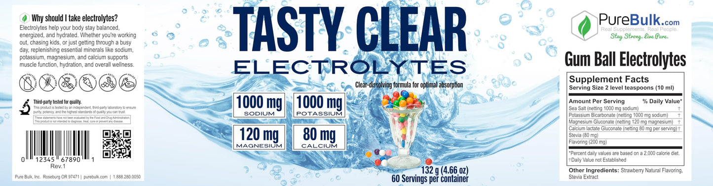 PureBulk Tasty Clear Electrolytes Powder 8.6 Ounce