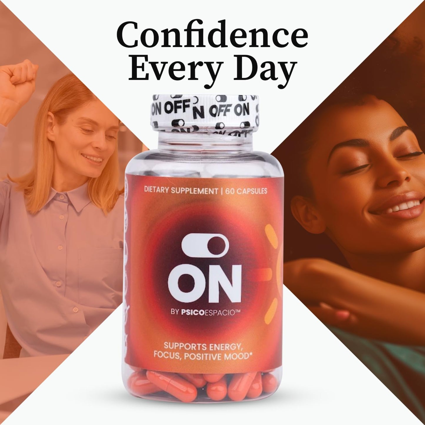 ON BY PSICOESPACIO All day Energy Pills for Adults Natural Energy Supplement Supports Energy, Focus and Positive Mood Capsules 60 Count