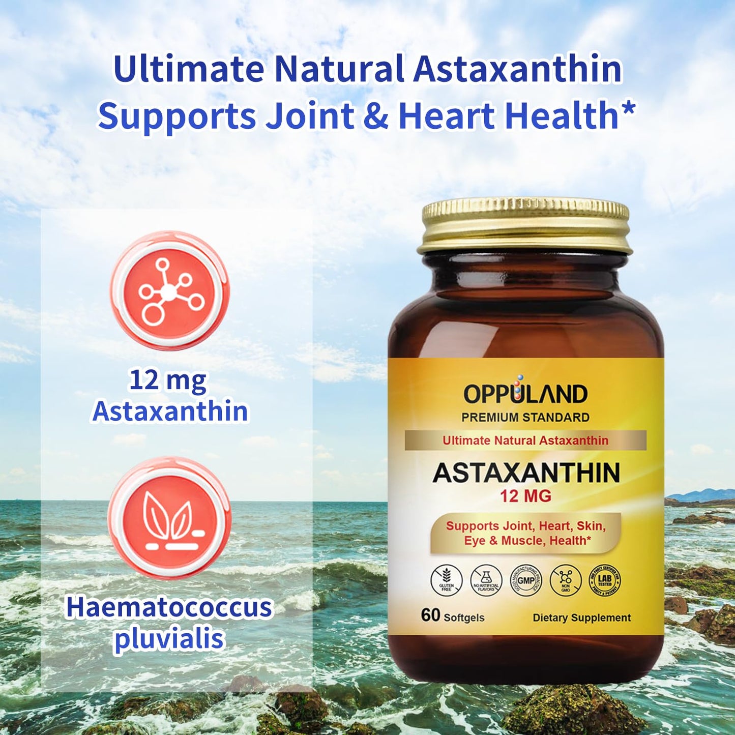 oppuland Astaxanthin 12mg Softgels 60 Count