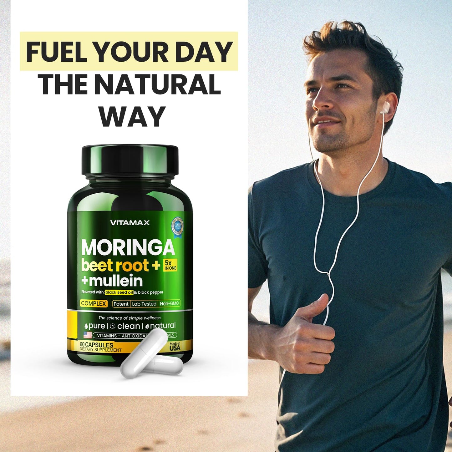 Vitamax Moringa, Beet Root, Mullein Leaf Capsules 60 Count