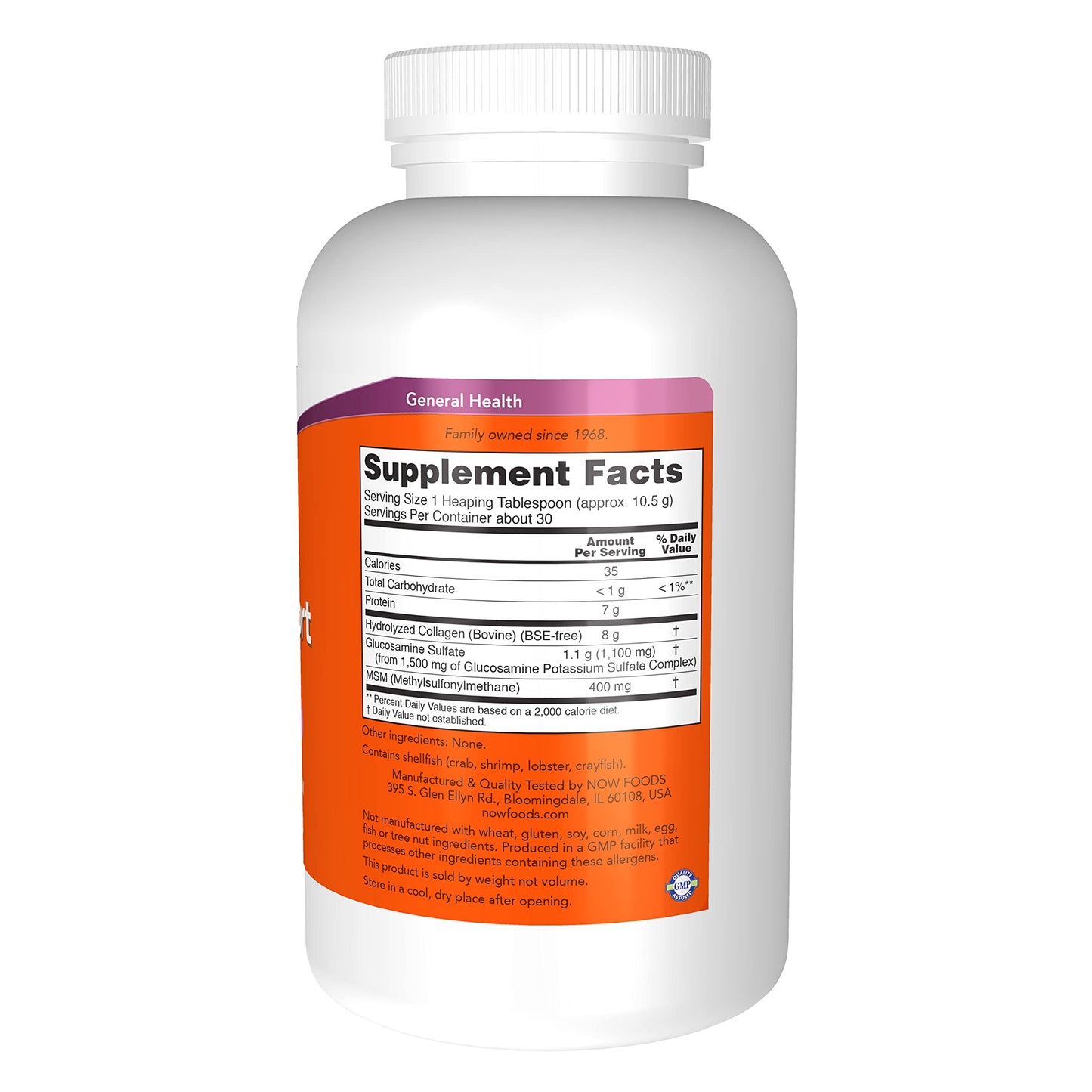NOW Foods Collagen Joint Support Powder with Beef Gelatin, Glucosamine Sulfate and MSM, 11-Ounce