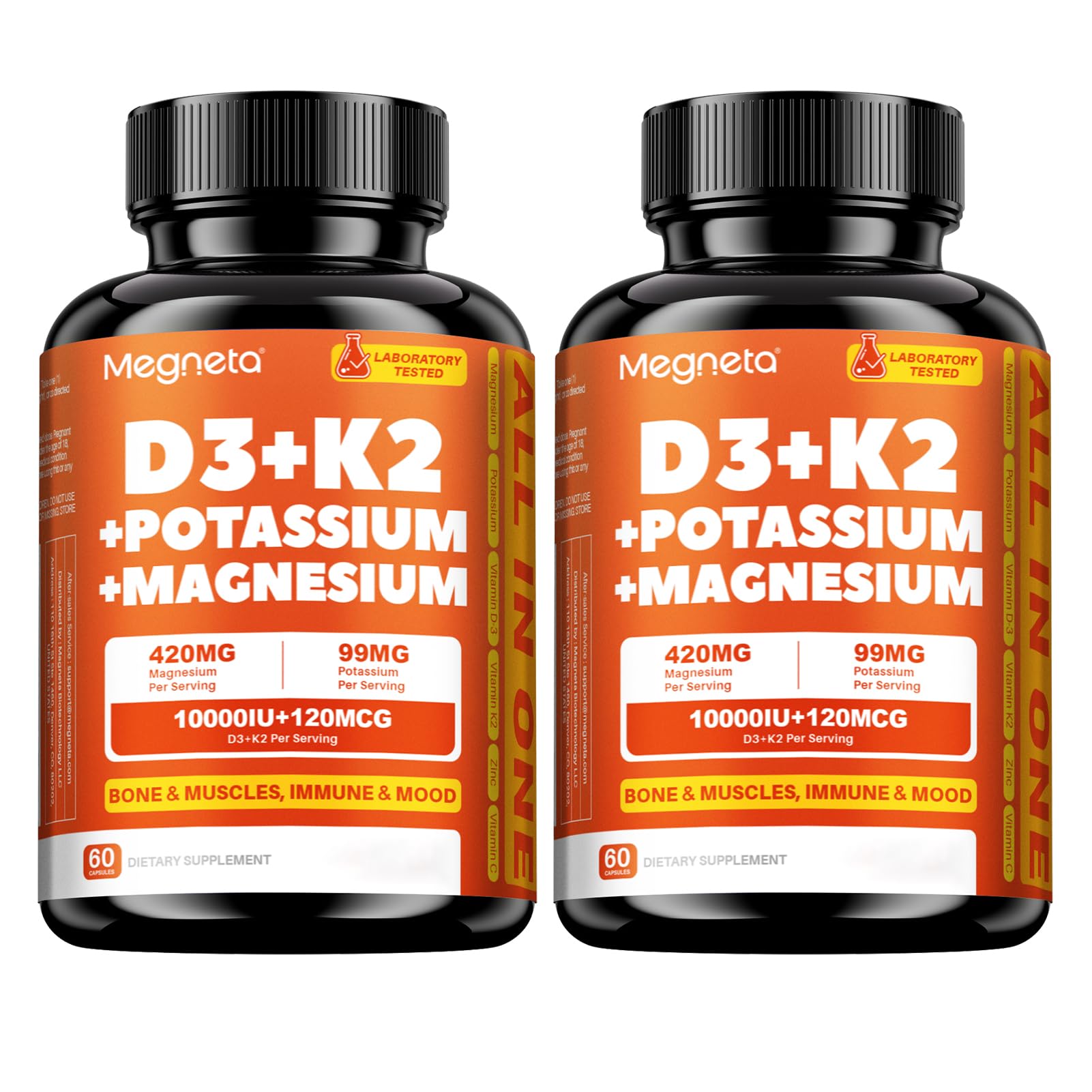 MEGNETA Vitamin D3 K2 Supplement 120 Capsules
