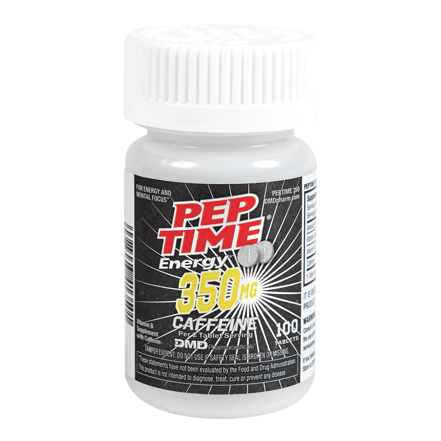 PEPTIME Energy Vitamin B6 and B12 Caffeine Tablets, 100 Count