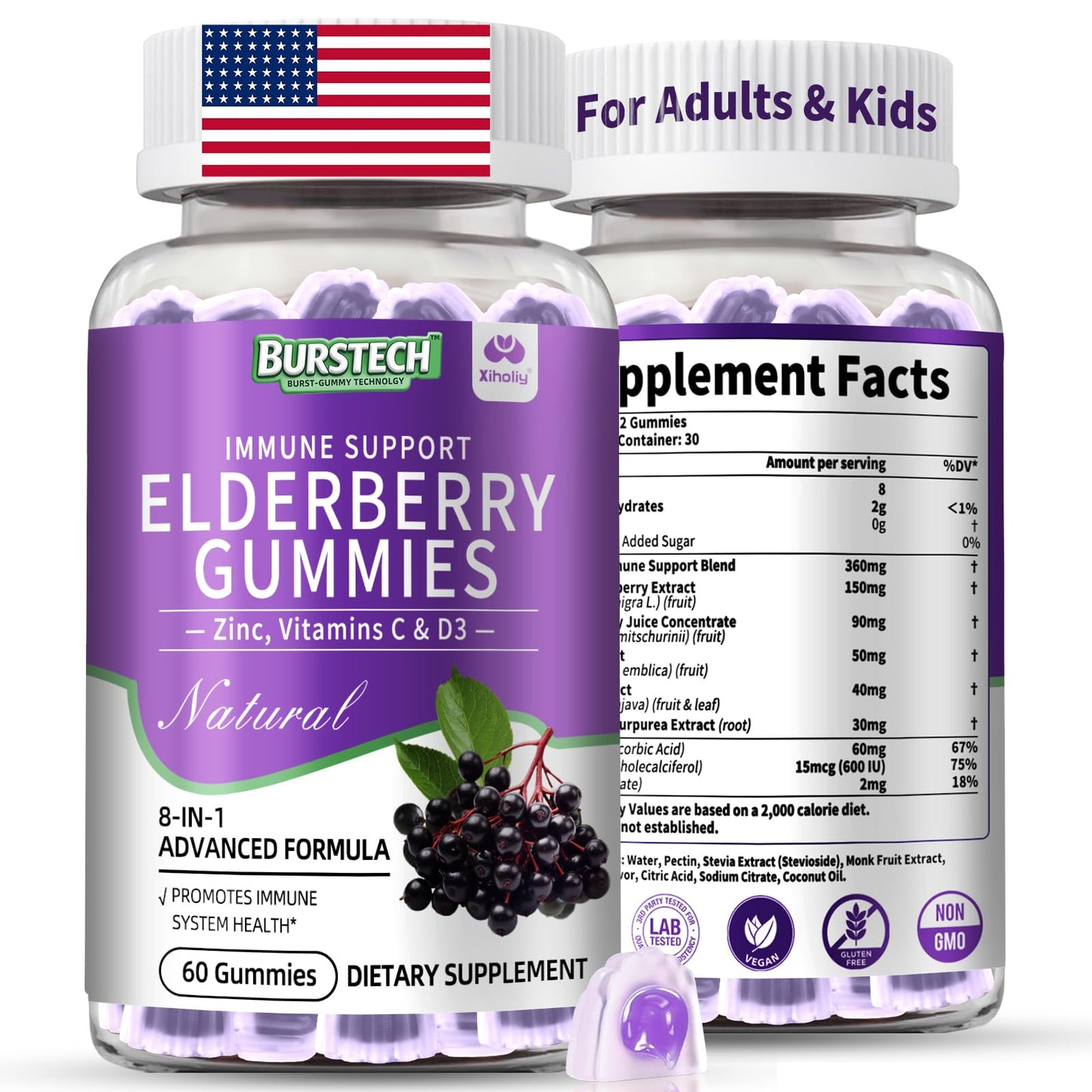XIHOLIY Elderberry Gummies 60 Count