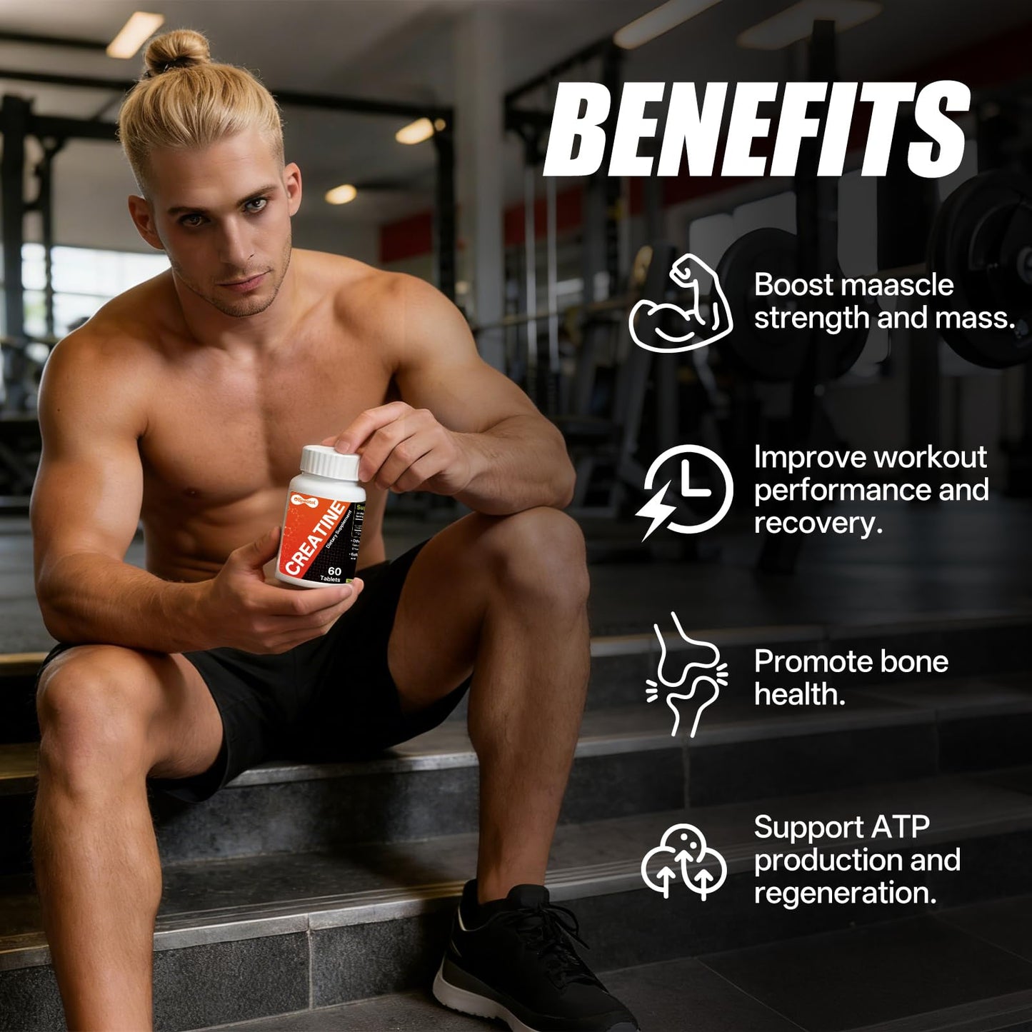 Oopeatol Creatine Monohydrate Chewable Tablets, 60 Tablets