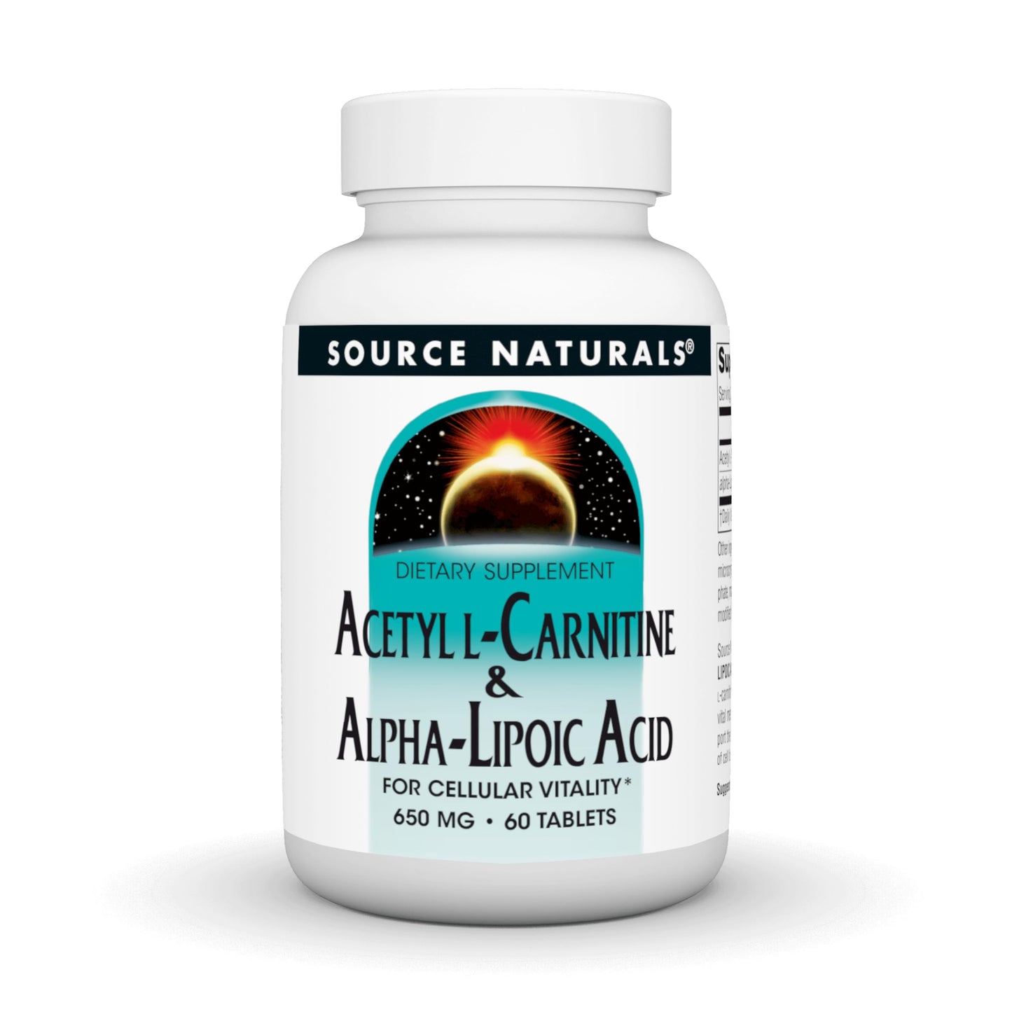 Source Naturals Acetyl L-Carnitine & Alpha-Lipoic Acid, for Cellular Vitality*, 650mg, 60 Tablets
