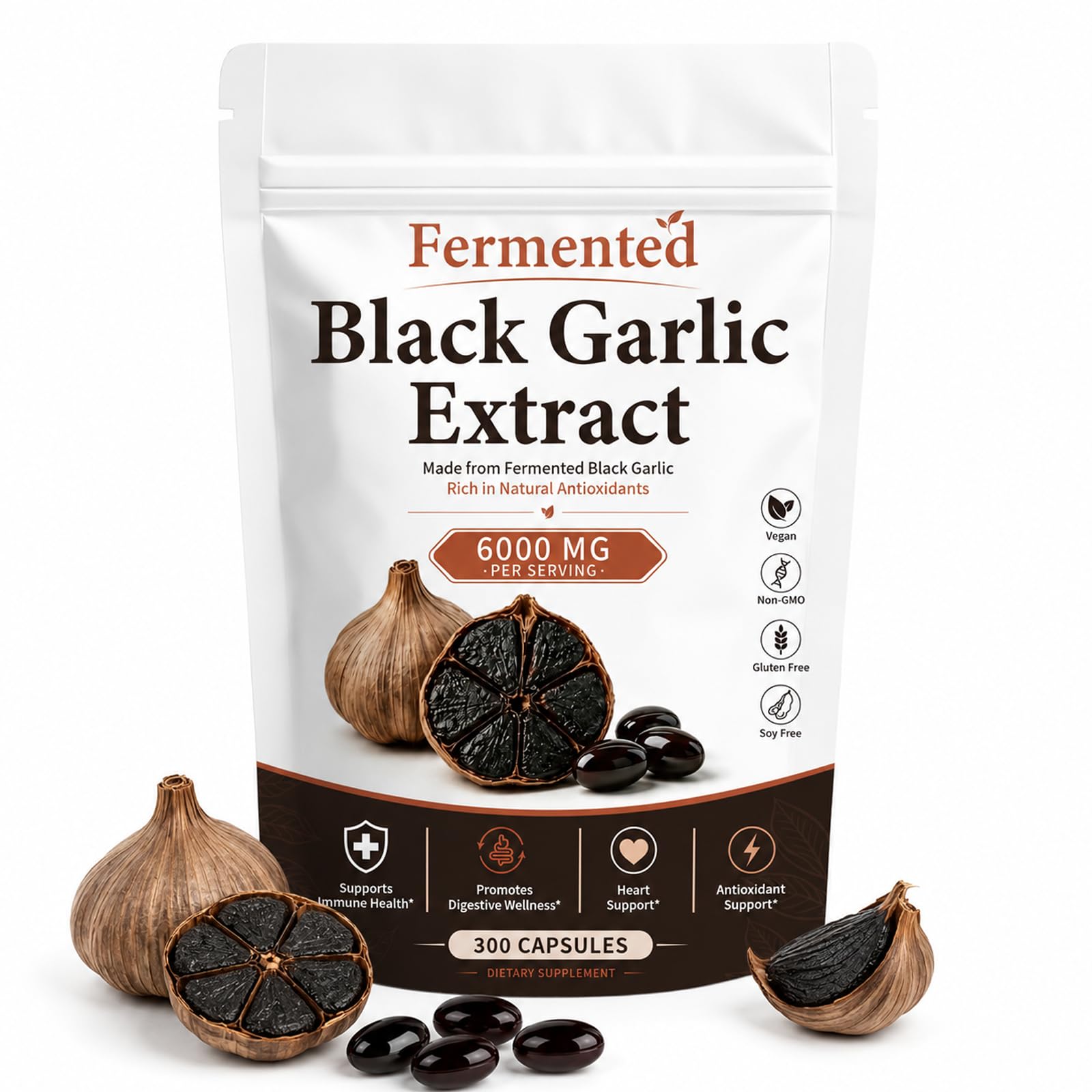 Lkdsoaf Fermented Black Garlic Extract Softgels, 300 Capsules