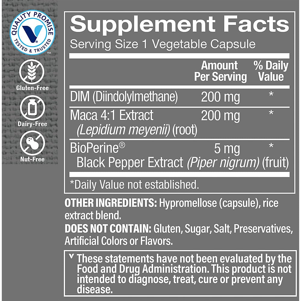 The Vitamin Shoppe DIM Men with BioPerine 200mg Vegetarian Capsules, 60 Capsules